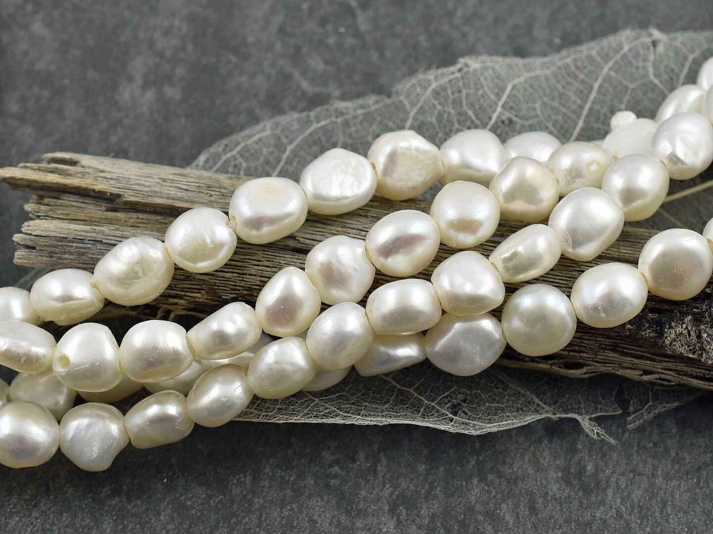 9-10mm Cream Large Hole Fresh Water Nugget Pearls (8&#x22; Strand)
