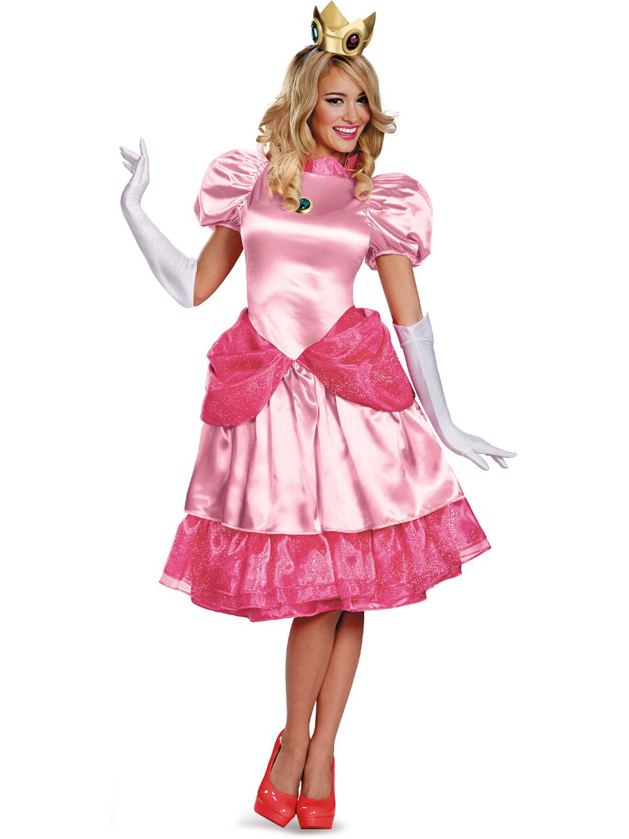 Womens Elegant Super Mario Brothers Princess Peach Deluxe Gown Costume