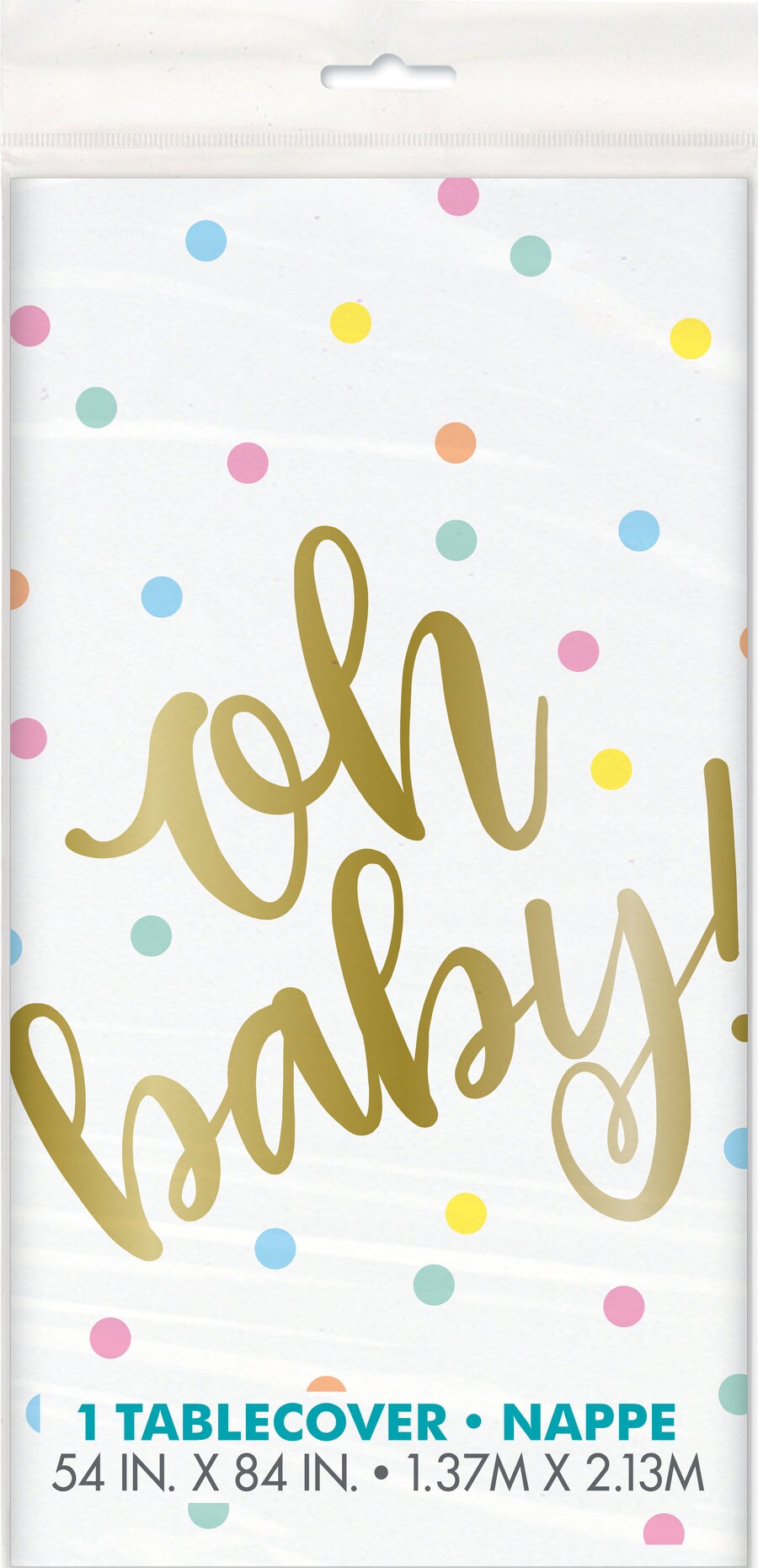 &#x22;Oh baby!&#x22; Gold Baby Shower Rectangular Plastic Table Cover, 54&#x22; x 84&#x22;, 1ct