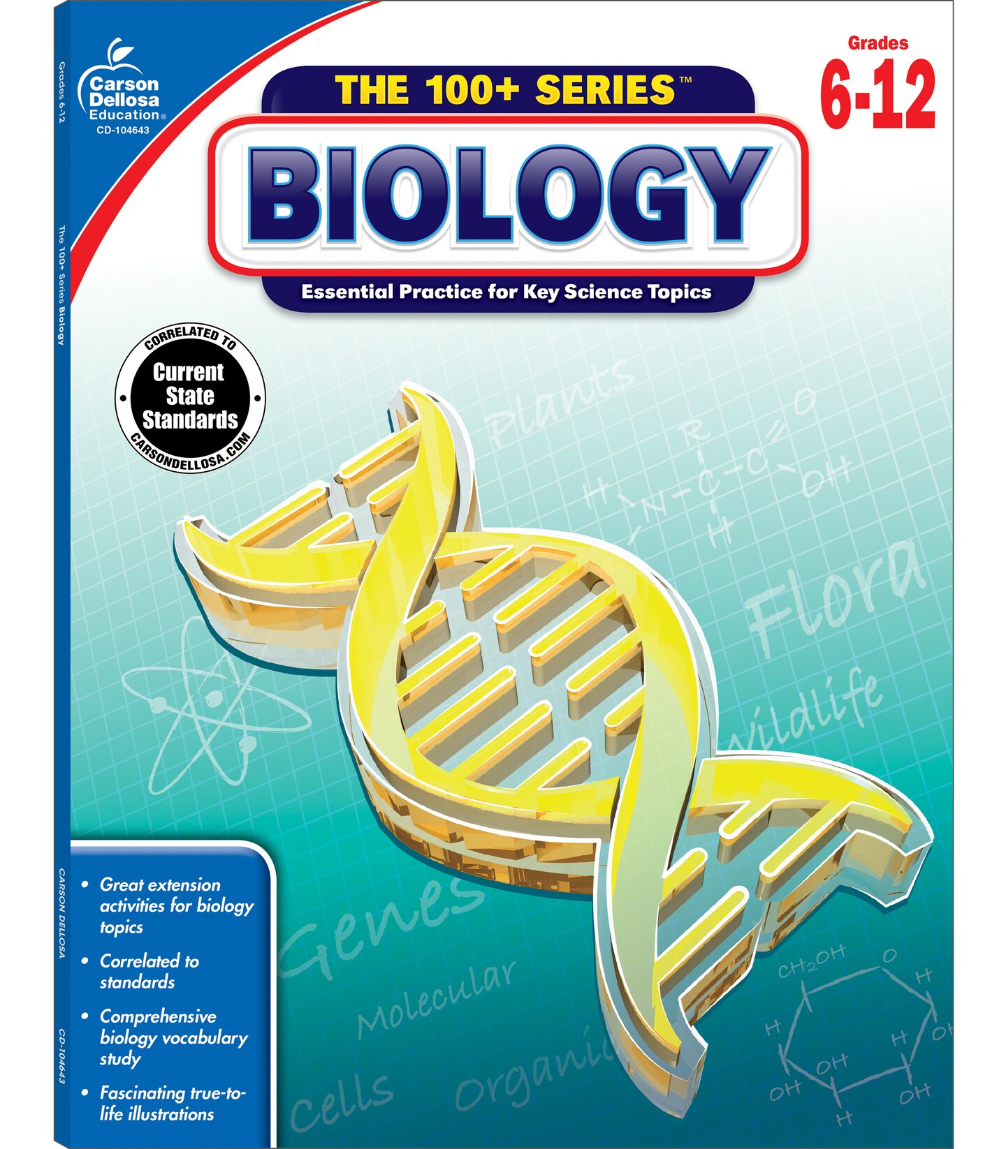 Carson Dellosa The 100 Series Biology Workbook, Science Book for Grades 6-12, Matter, Atoms, Genetics, Elements, and More, Classroom or Homeschool Curriculum