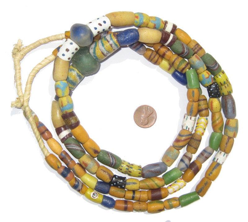 TheBeadChest Extra Fancy Sandcast Powder Glass Bead Medley 14mm Ghana African Multicolor Mixed Large Hole 30 Inch Strand Handmade
