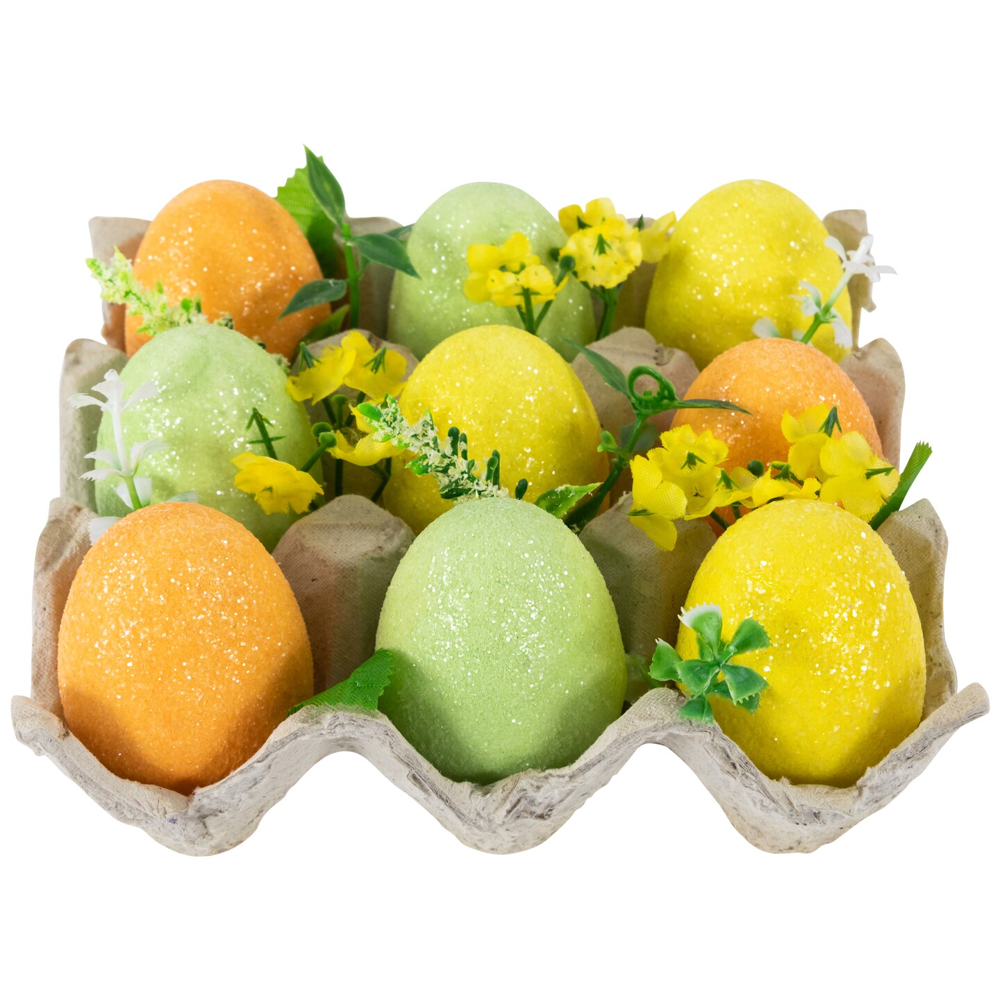 Northlight Glittered Easter Eggs with Carton Decoration - 6.25&#x22; - Set of 9