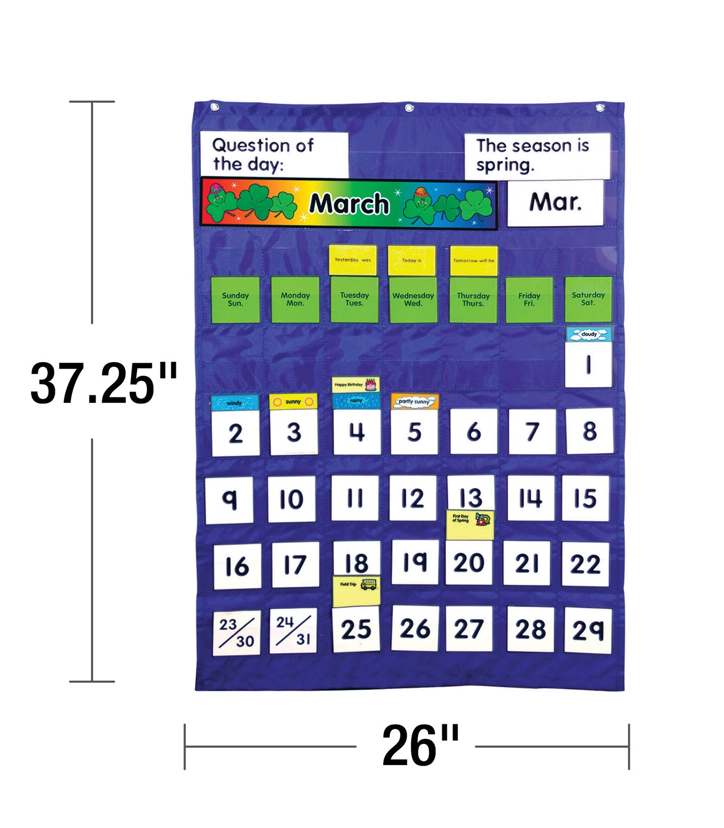 Carson Dellosa 26&#x22; x 37.25&#x22; Weather and Monthly Calendar Pocket Chart, Months, Days of the Week, Dates, and Season Cards for Circle Time Learning Center, Homeschool, or Classroom Organization