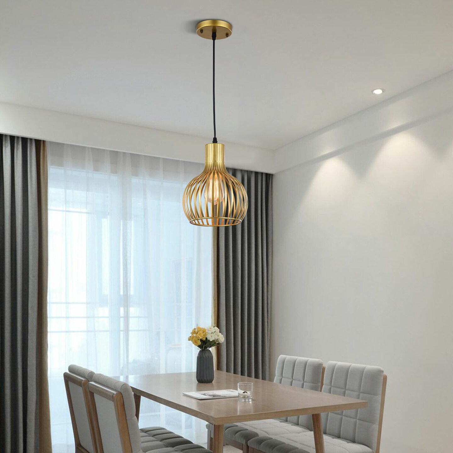 Kitcheniva Modern Gold Metal Cage Pendant Lamp Fixture