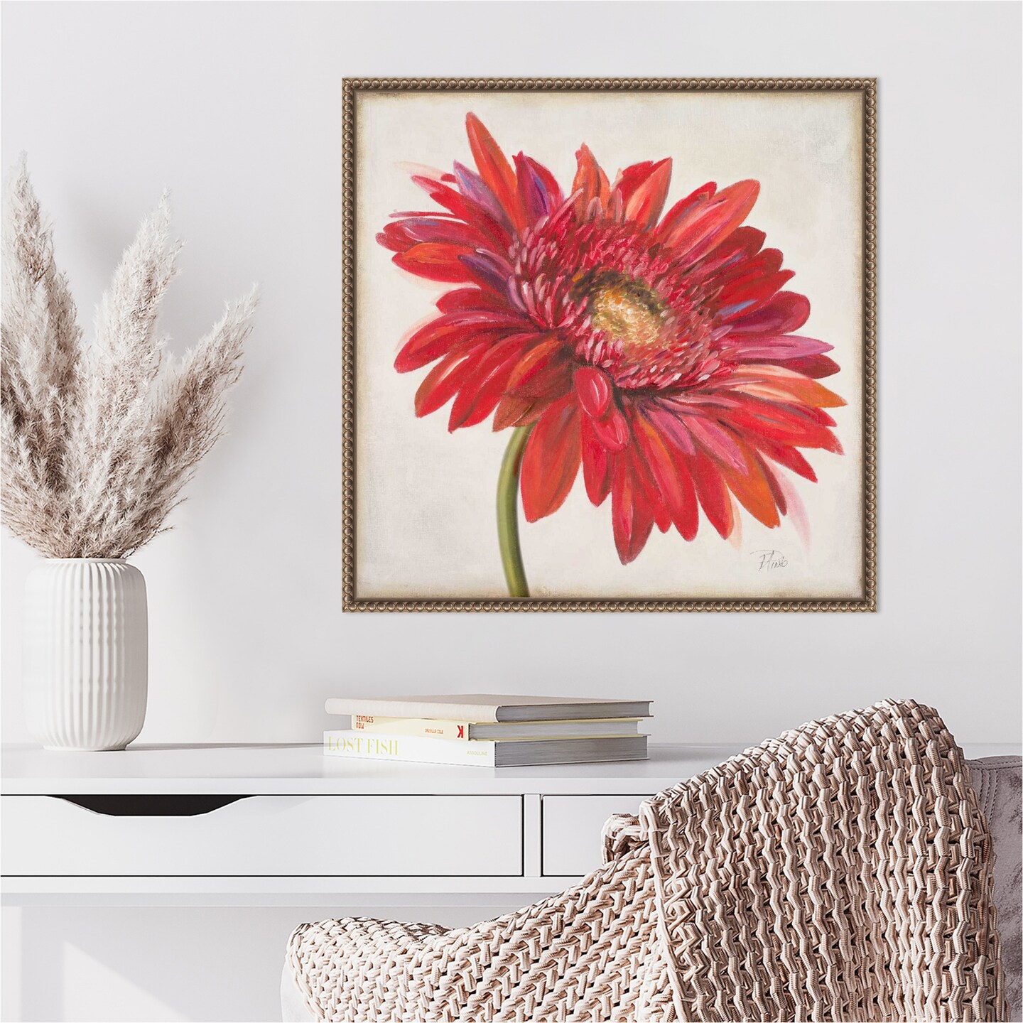 Red Gerber Daisy by Patricia Pinto Framed Canvas Wall Art