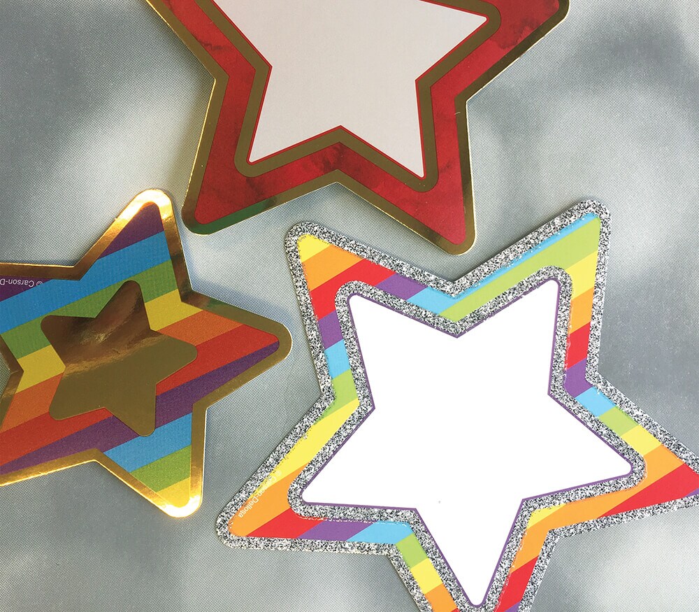 Carson Dellosa – Rainbow and Foil Stars Colorful Cut-Outs, Classroom Décor, 39 Pieces