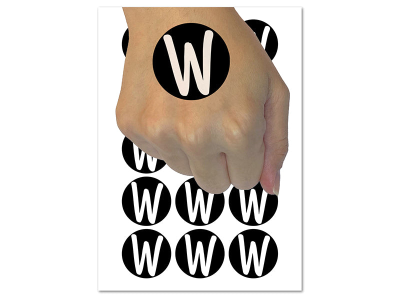 Letter W Uppercase Felt Marker Font Temporary Tattoo Water Resistant Fake Body Art Set Collection (1 Sheet)