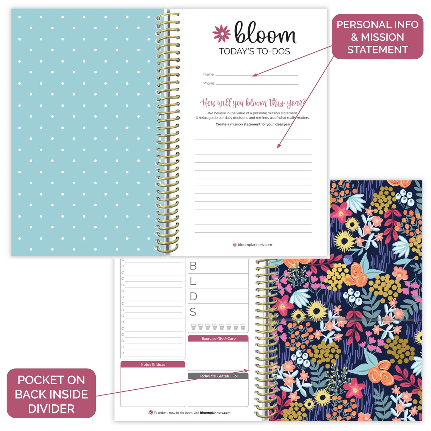 bloom daily planners Bound To-Do Book, Floral Dots V2