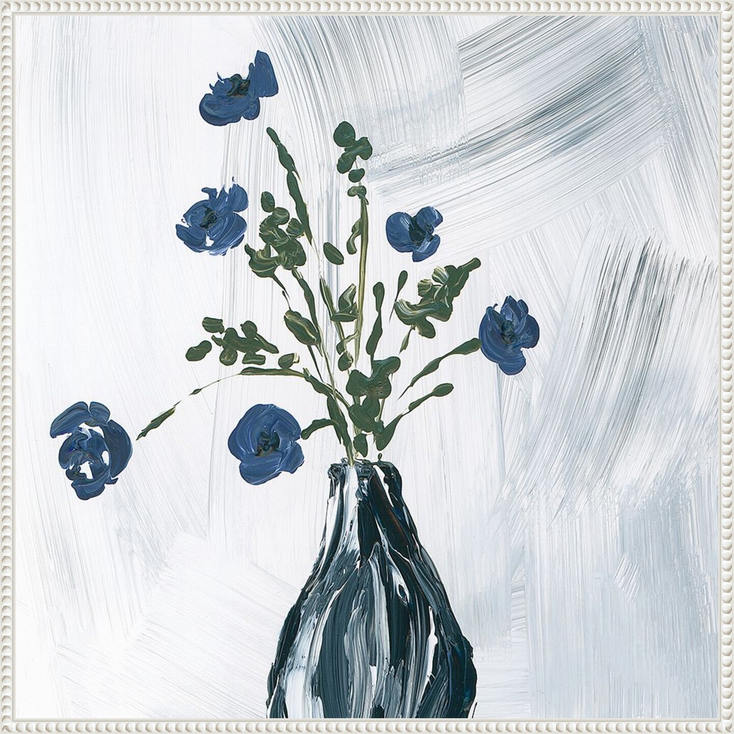 Dusty Blue Floral Spray by Lucille Price Framed Canvas Wall Art