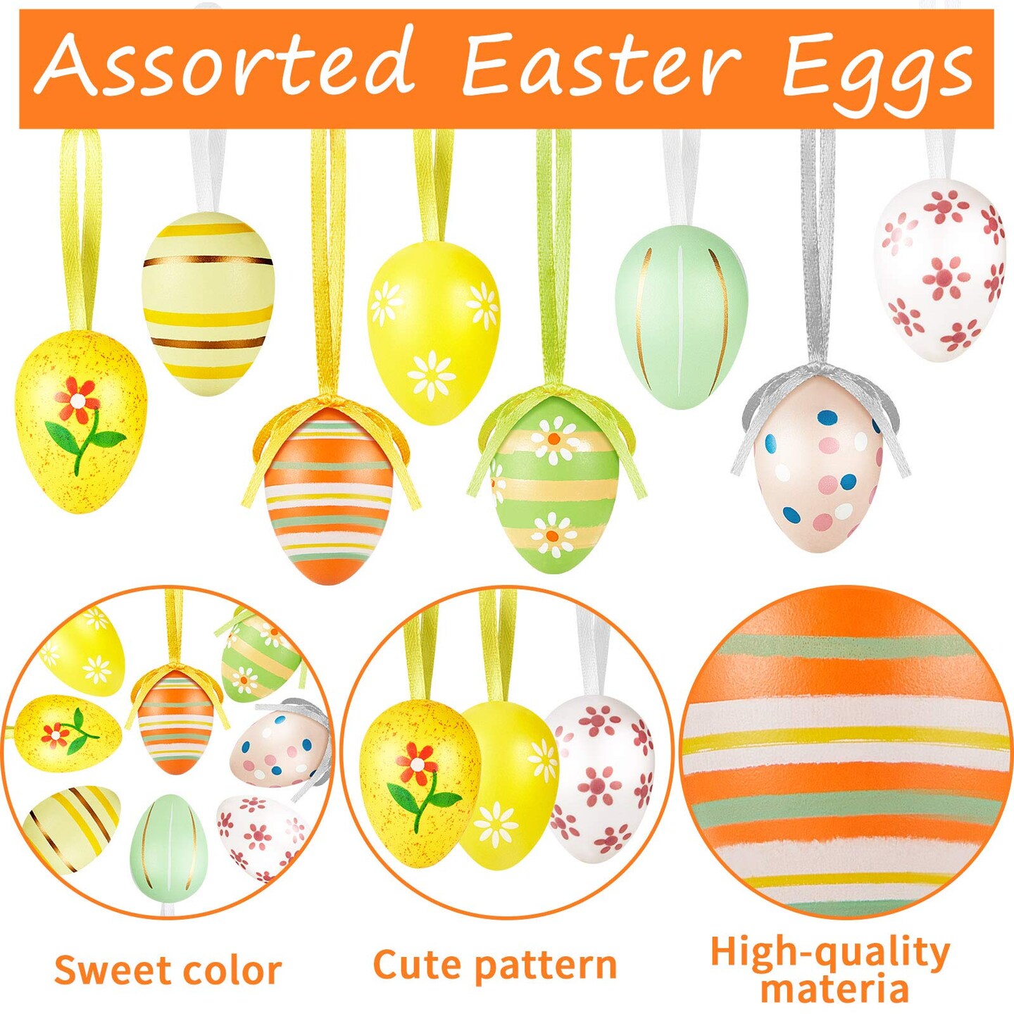 24 Pieces Easter Hanging Eggs Multicolored Plastic Easter Egg Hanging Ornaments Easter Decorations for Tree with Ropes for DIY Crafts Party Favor Home Decor (1.57 x 1.18 Inch)