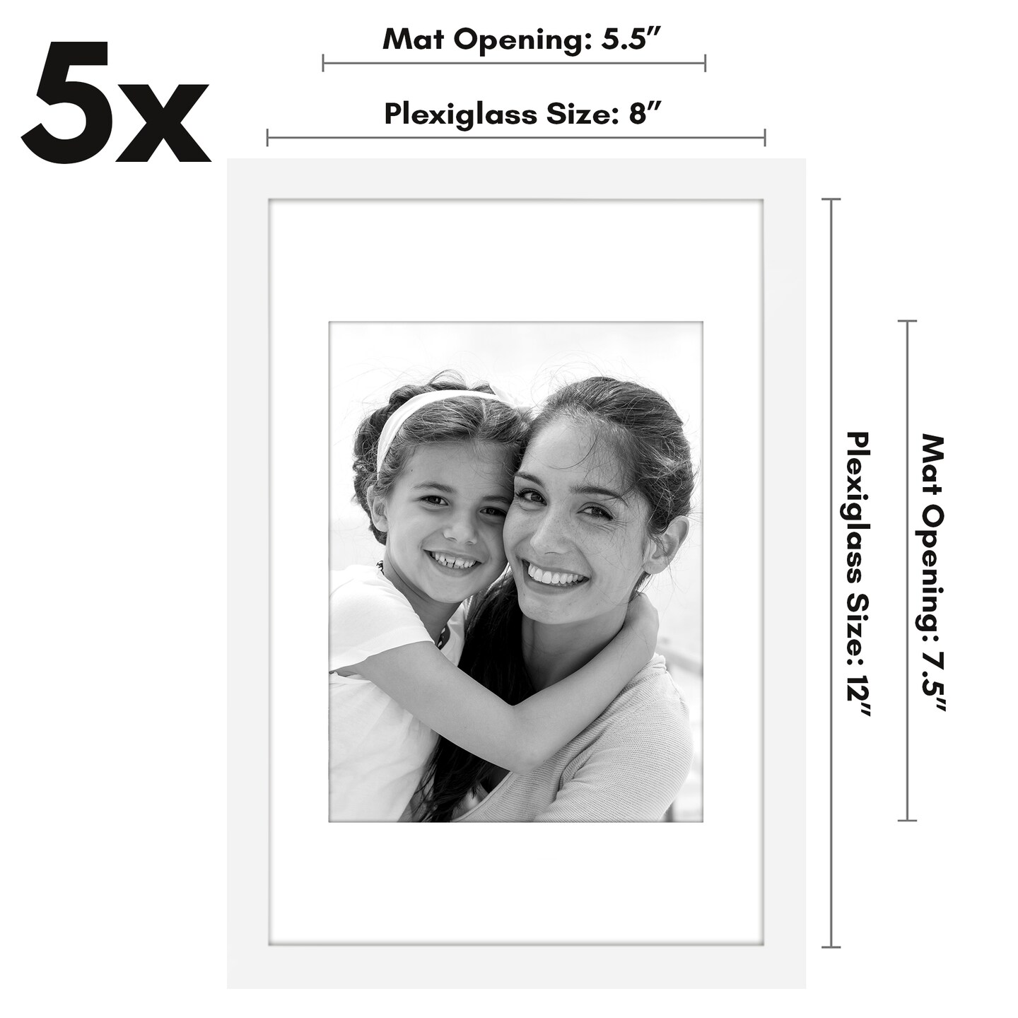 Americanflat Picture Frame Set with Mat - Set of 5 - Photo Frame Set of Five for Wall Display - Plexiglass Cover - Hanging Hardware