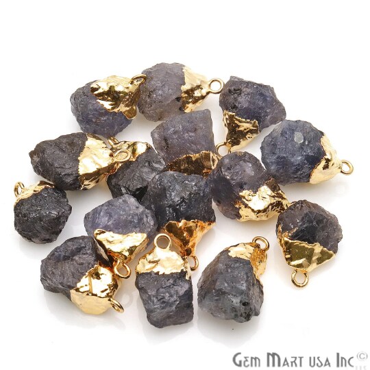 Rough Gemstone Pendant, Birthstone Raw Pendant, Gold Electroplated Connector Charms, 15x10mm (Approx), 1 pc, GemMartUSA (50470)