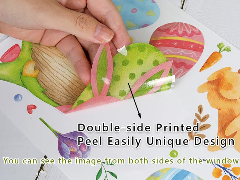 Easter Decorations Window Clings Decals Decor, 9 Sheets Large Easter Eggs Flowers Bunny Party Supplies Gifts, Double Sided Spring Window Clings Decorations for Kids School Home Office