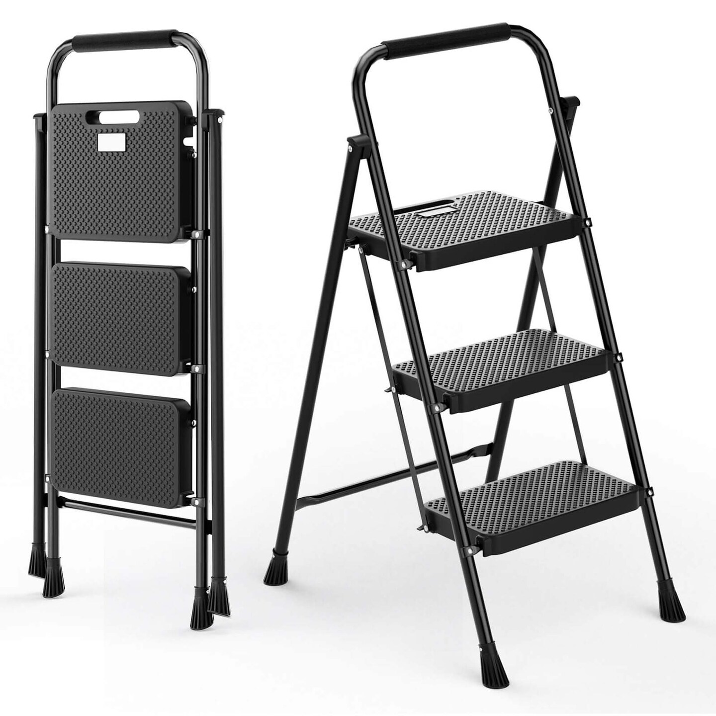 Goplus 2/3/4 Step Folding Step Ladder with Safety Handrails & Wide Anti-slip Pedals for Black