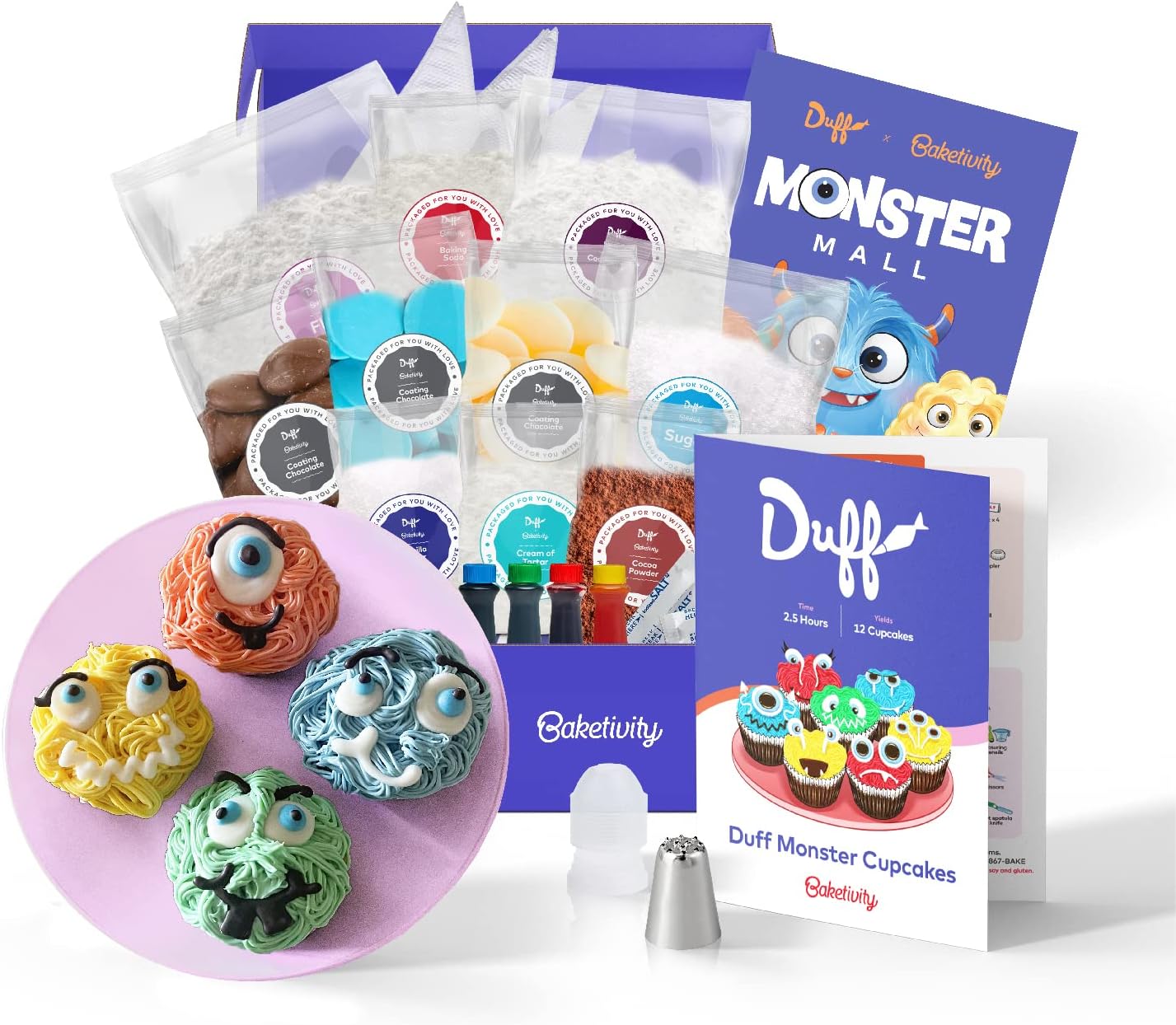 Duff Monster Cupcakes Baking Kit - Duff Goldman x Baketivity Kits for Kids, Teens &#x26; Adults with Pre-Measured Ingredients &#x26; Kid-Friendly Instructions - DIY Cupcake Mix Baking Set - Family Activity Gift