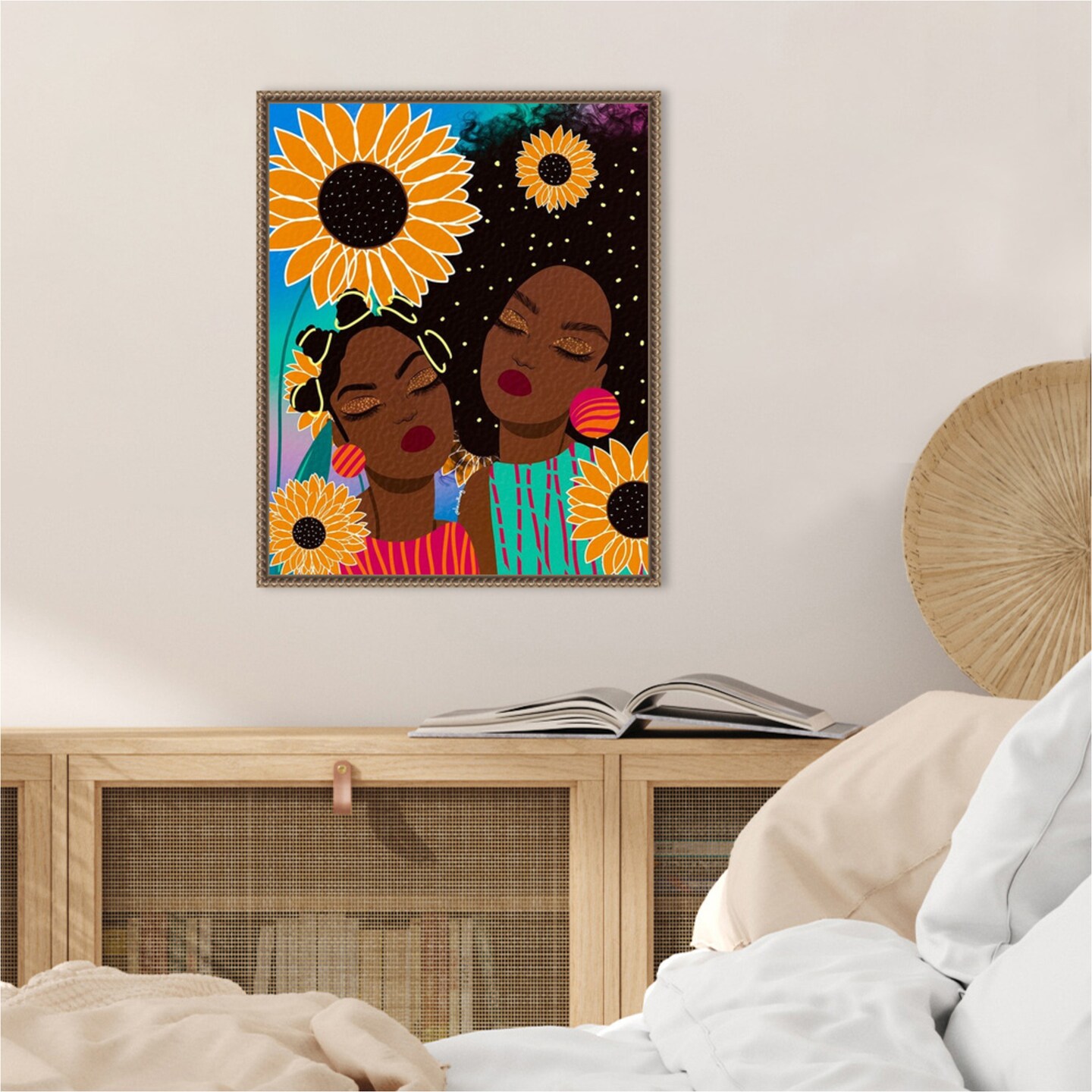 Sunflower Women by Lorintheory Framed Canvas Wall Art
