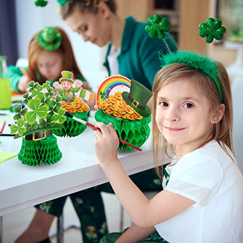 3 Pieces St Patrick Honeycomb Decoration, Cute Pot-O-Gold Centerpiece Shamrock Leprechaun Tissue Irish Clover Paper Table Topper for Saint Patrick Party Accessory 7.87-8.6 inch