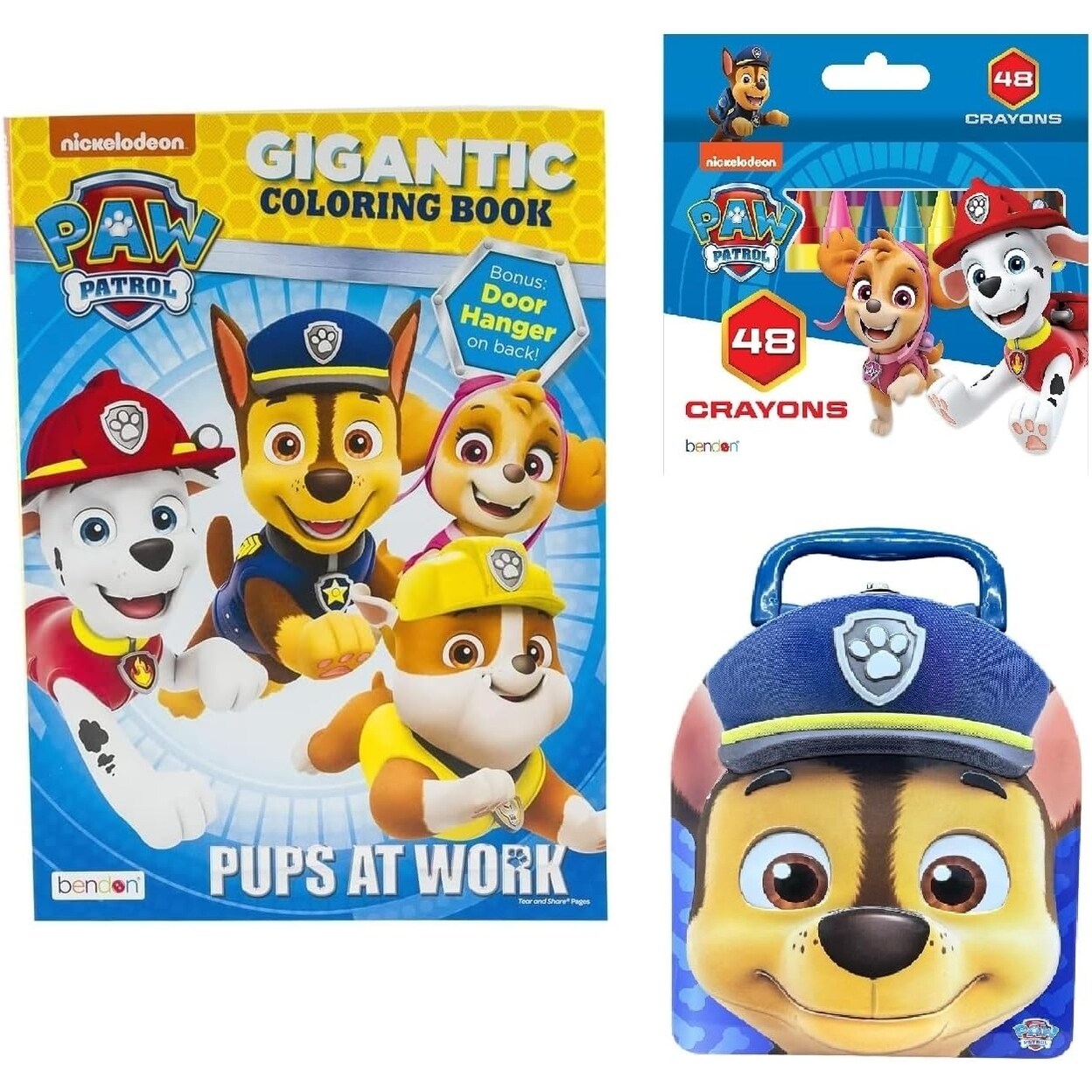 Bendon Publishing Paw Patrol Coloring Book Gift Set for Kids with 192 Coloring Pages 48 Crayons Storage Tin (Chase)