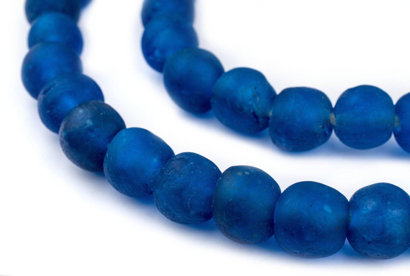 TheBeadChest African Recycled Glass Beads, Strand, For Jewelry Making, Home Decor, Handmade in Ghana (14mm, Azul)