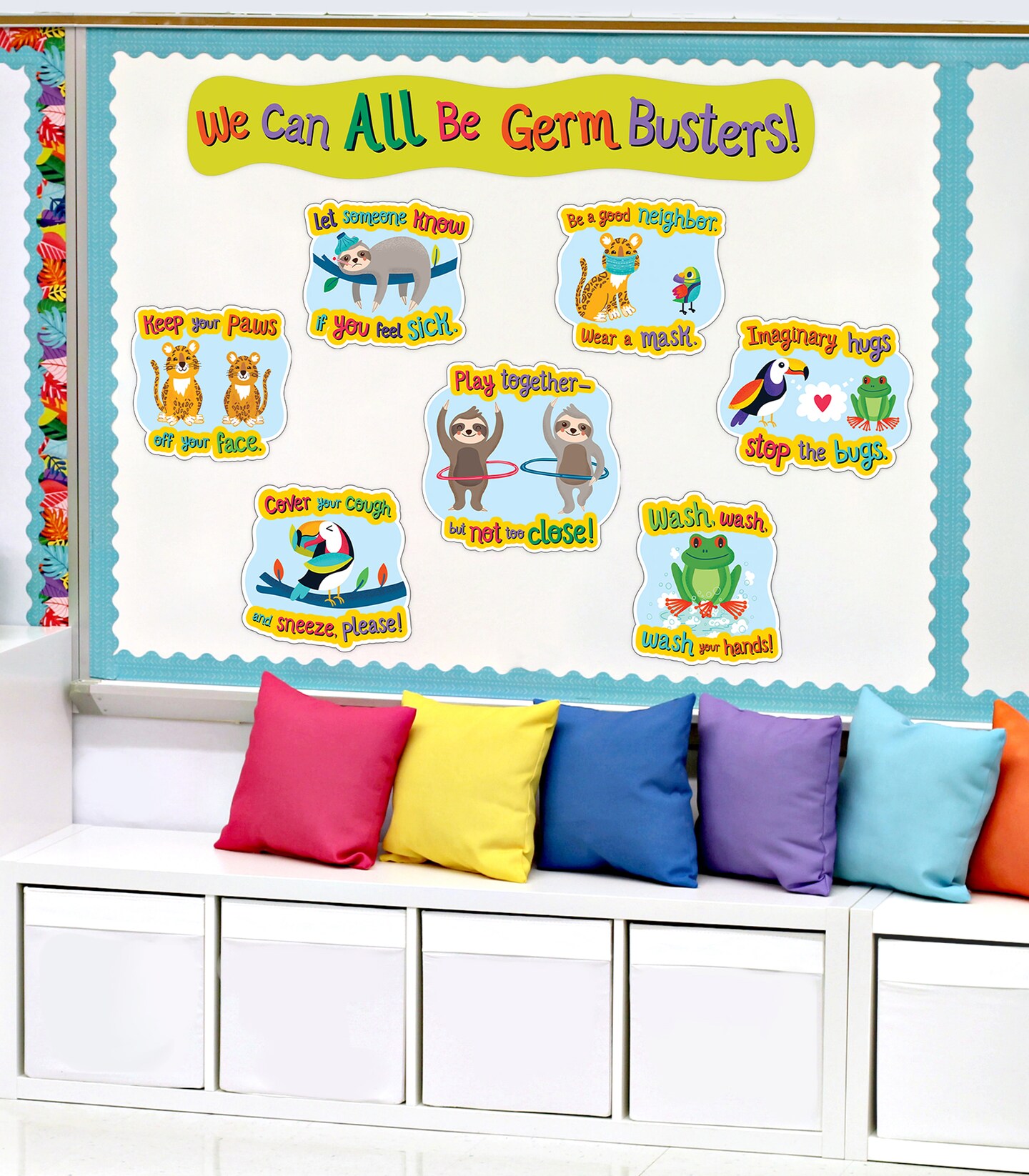 One World Social Distancing Germ Busters Bulletin Board Set, Carson Dellosa Classroom Decorations, 9 Pieces