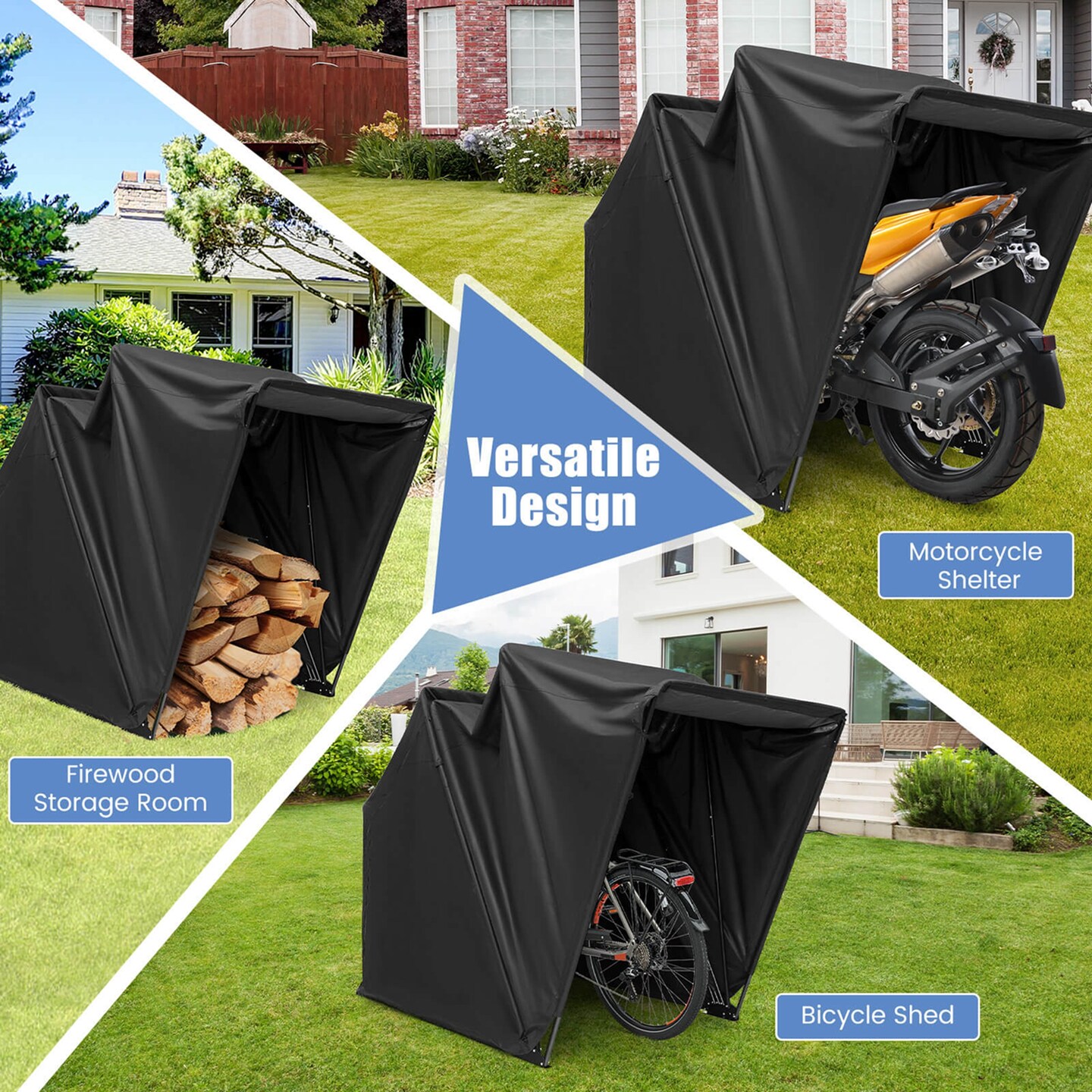 Costway 11.2&#x27; x 4.5&#x27; x 6.3&#x27; Waterproof Motorbike Storage Tent Outdoor Motorcycle Shelter