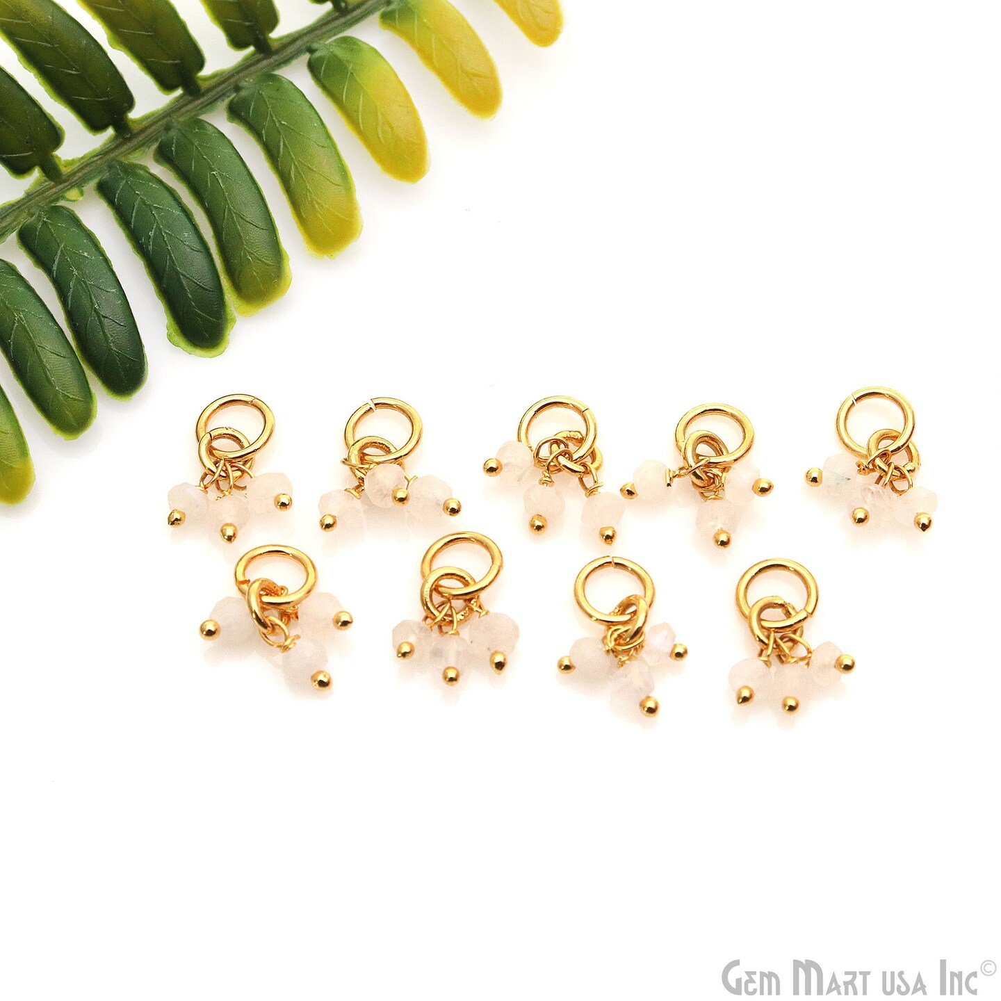 Tiny Cluster Gemstone Pendant, Natural Small Beads Charm with Jump Ring, 15x6mm, Gold Plated DIY Jewelry, GemMartUSA (50721)