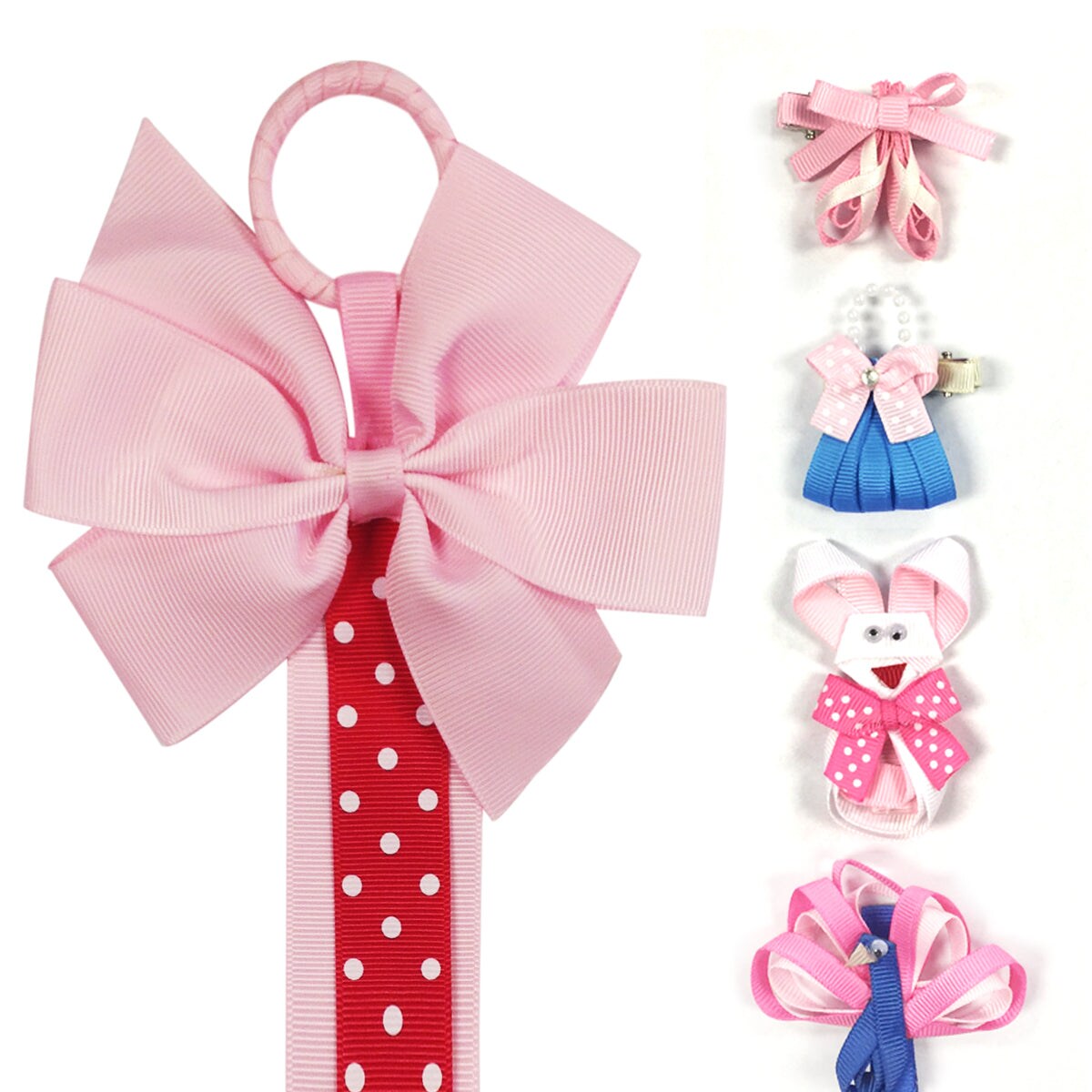 Wrapables Peacock, Bunny, Purse, Ballet Shoes Ribbon Sculpture Hair Clips with Polka Dots Hair Clip / Hair Bow Holder, Pink