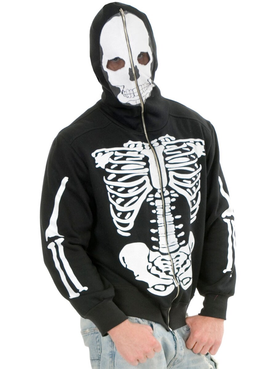 Adult Men s Skeleton Print Black Hoodie Sweatshirt