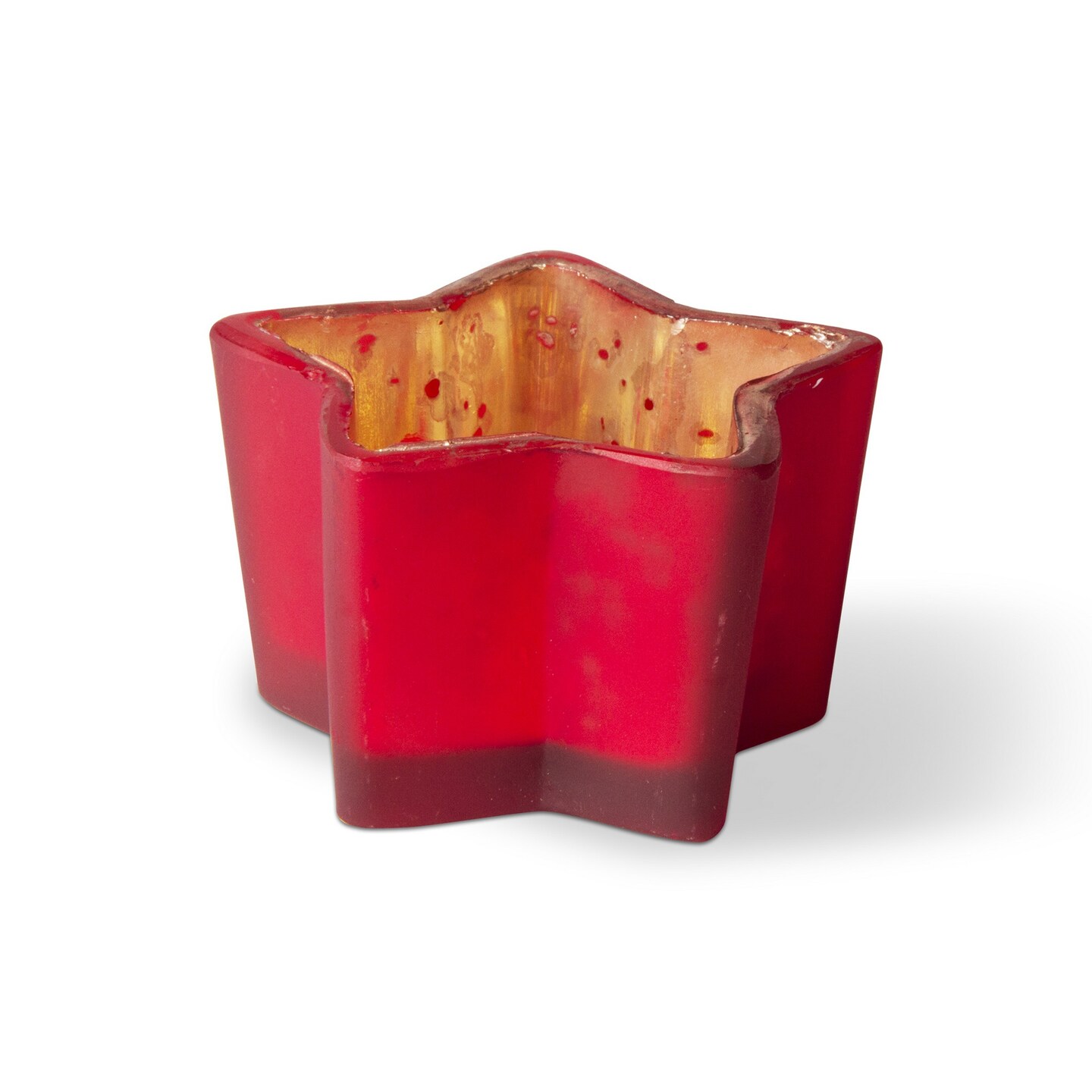 Christmas Holiday Red Star Shaped Glass Tealight Candle Holder, Tabletop Mantel Centerpiece Decorations 2.0L x 2.0W x 3.0H inches