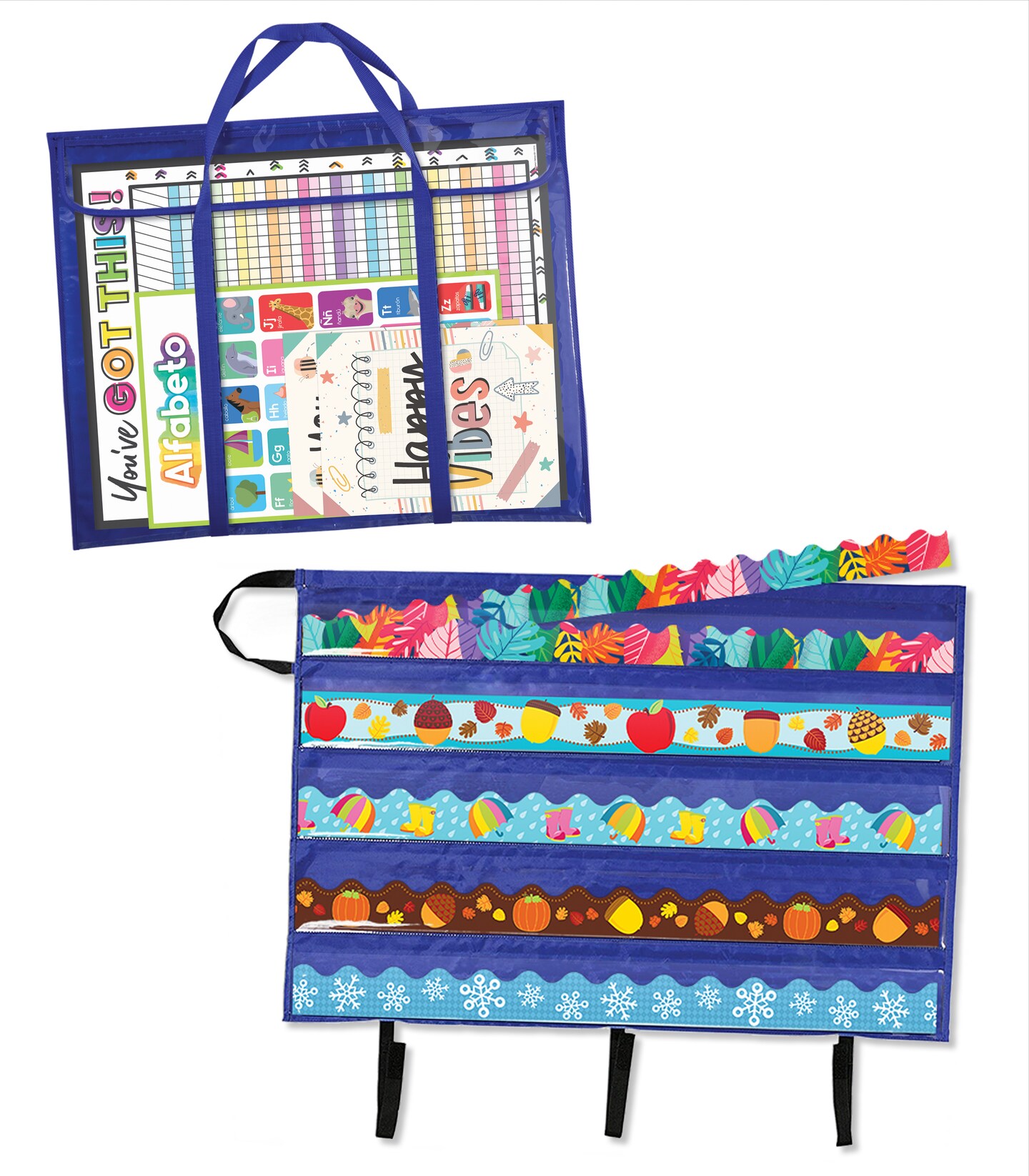 Carson Dellosa Teacher Bulletin Board Border and Bulletin Board Storage Pocket Charts Pack, Border Storage and Bulletin Board Holder, Classroom Teaching Supplies Storage Solutions