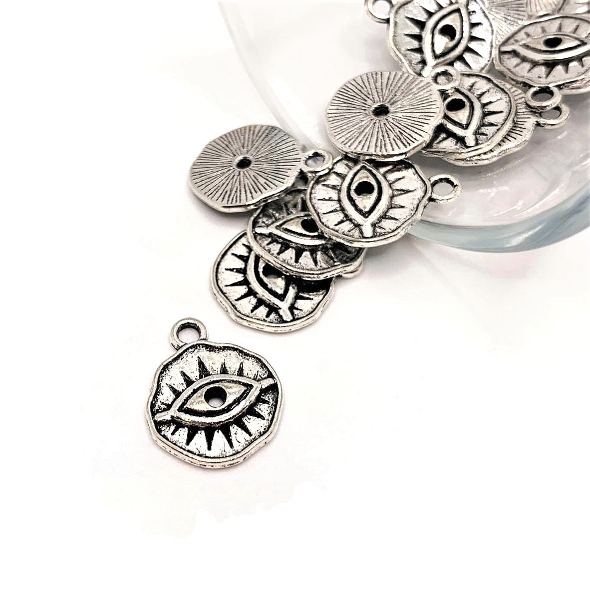 4, 20 or 50 Pieces: Silver Small Evil Eye Charms