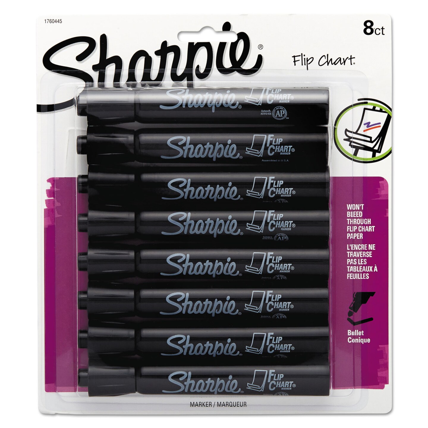 Sharpie Flip ChartMarker, Broad Bullet Tip, Black, 8/Pack