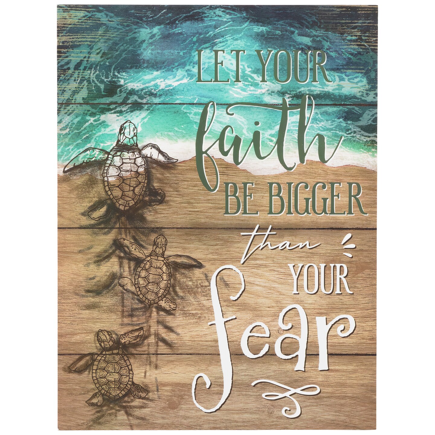 Northlight 16&#x22; Sea Turtles &#x22;Let Your Faith Be Bigger Than Your Fear&#x22; Wall Sign