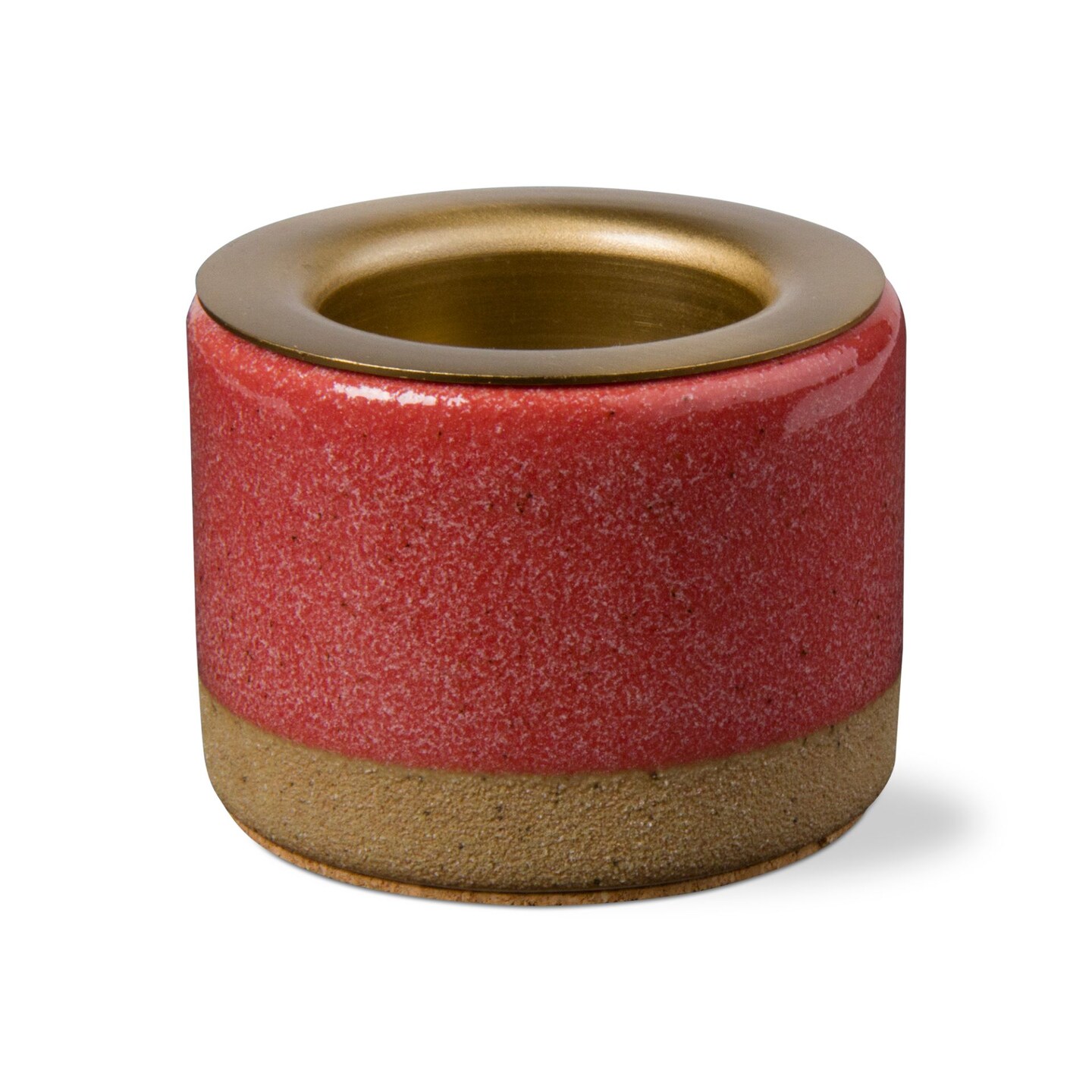 Glazed Red Stoneware Taper Tealight Candle Holder, 2.5L x 2.5W x 1.95H