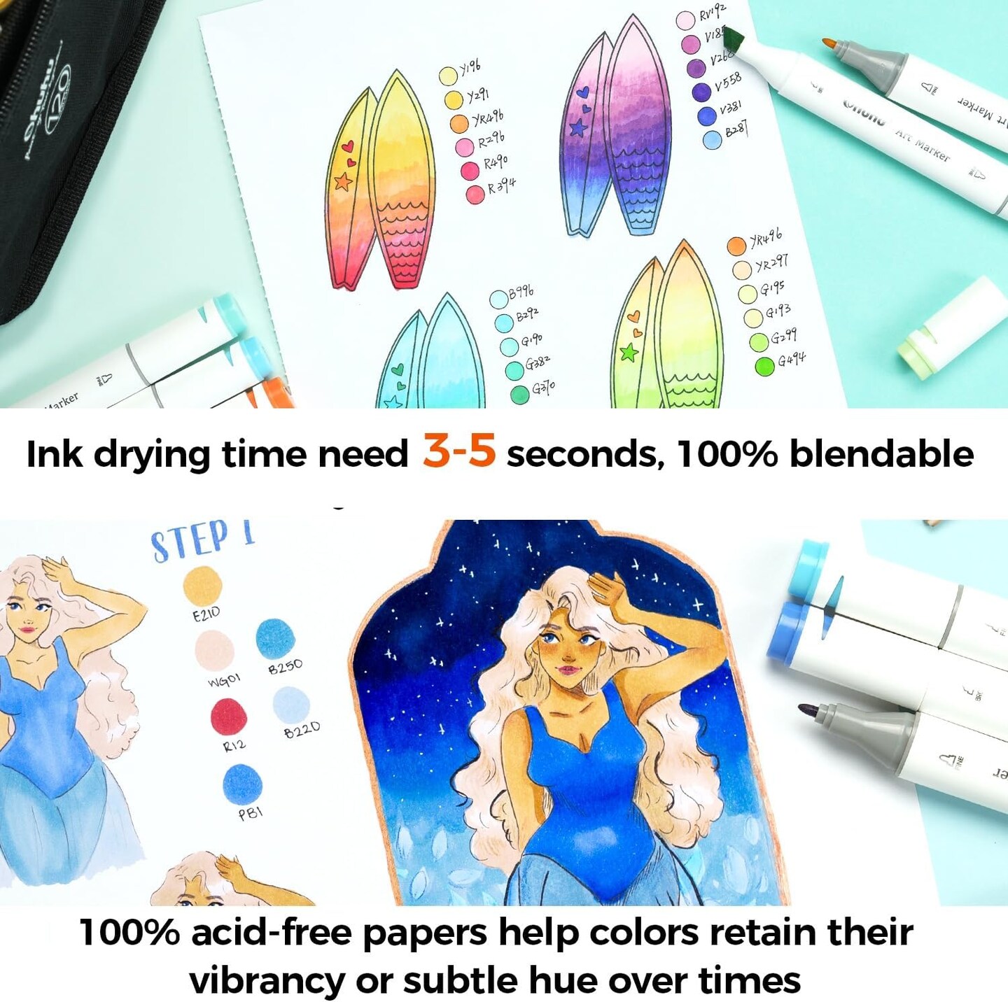 Ohuhu Double Sided Marker Pads Art Sketchbook Bleedproof - 8.3x8.3 Square Art Sketch Book Drawing Papers 60 Sheets/120 Pages 90LB/150GSM Hardcover Sketching Books for Alcohol Marker Painting Coloring