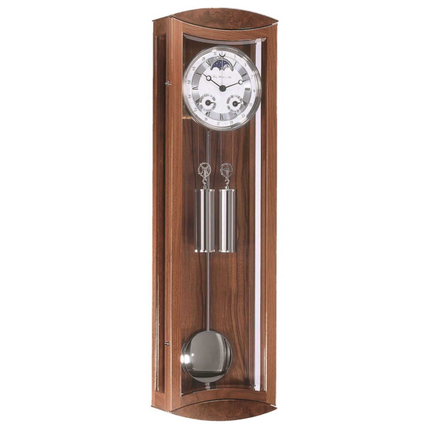 Hermle 31&#x22; Walnut Brown and Silver Rectangular Regulator Pendulum Wall Clock