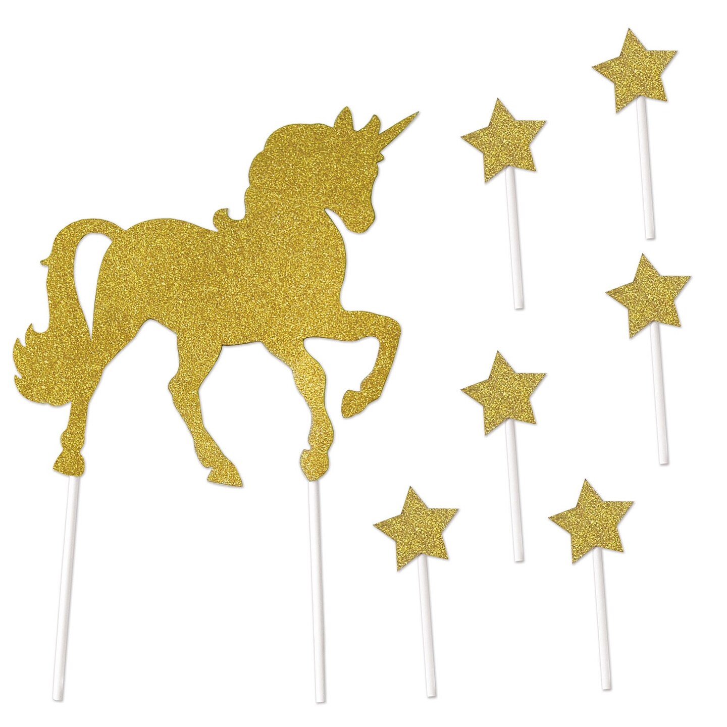 Party Central Club Pack of 12 Glittery Gold Fantasy Unicorn Cake Topper Party Picks Decors 10.75"
