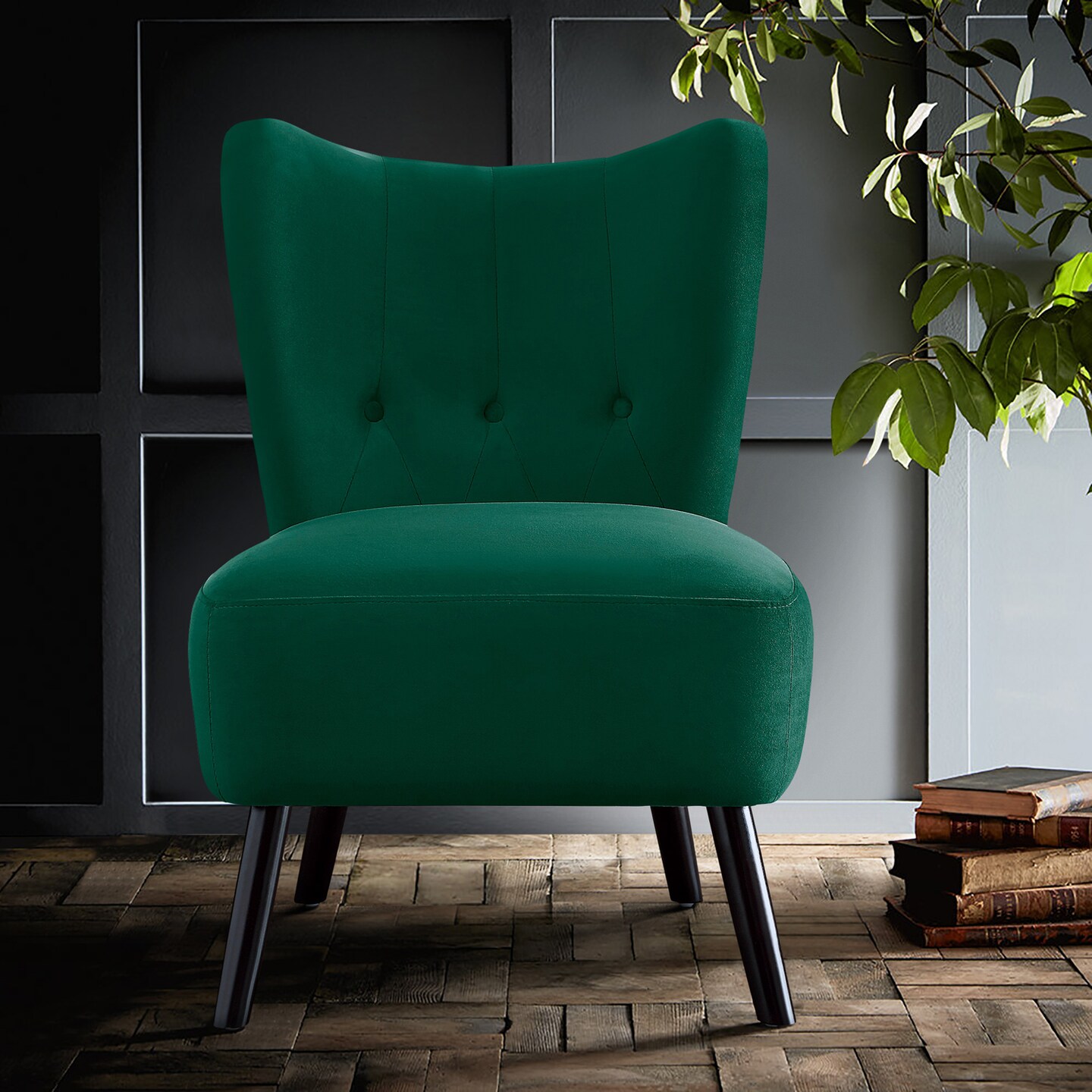 Contemporary Home Living 33" Green Velvet Upholstery Tufted Back Accent Chair
