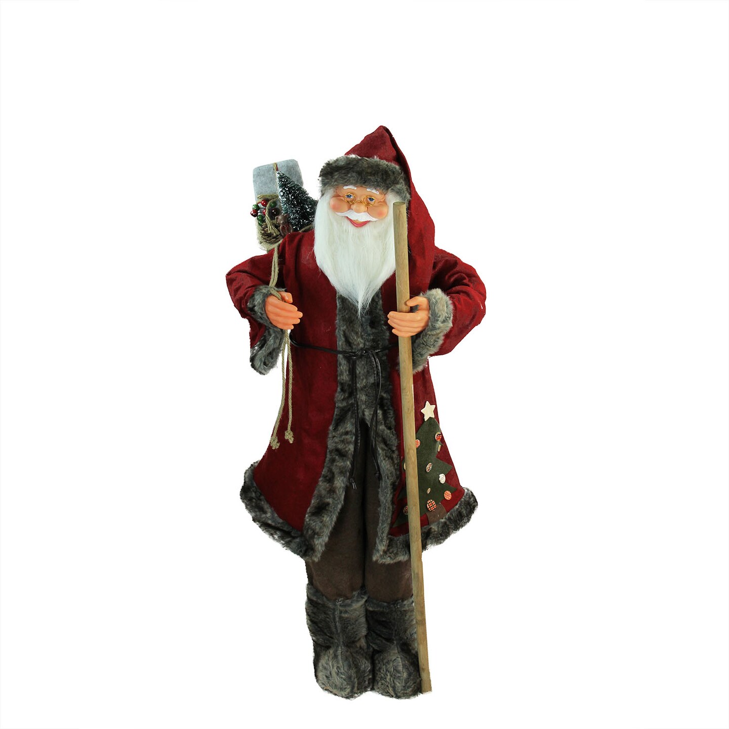 Northlight 48&#x22; Red and Brown Santa Claus with Walking Stick Standing Christmas Figure