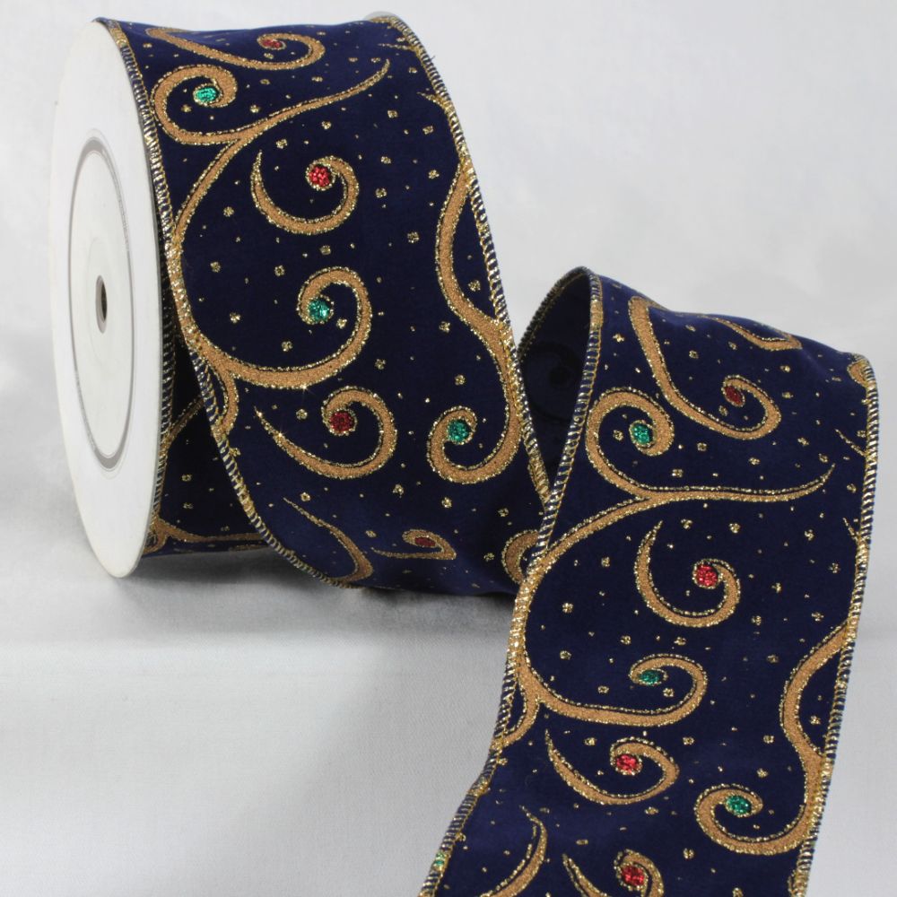 The Ribbon People Navy Blue and Gold Colored Swirl Printed Craft Ribbon 3" x 22 Yards Michaels
