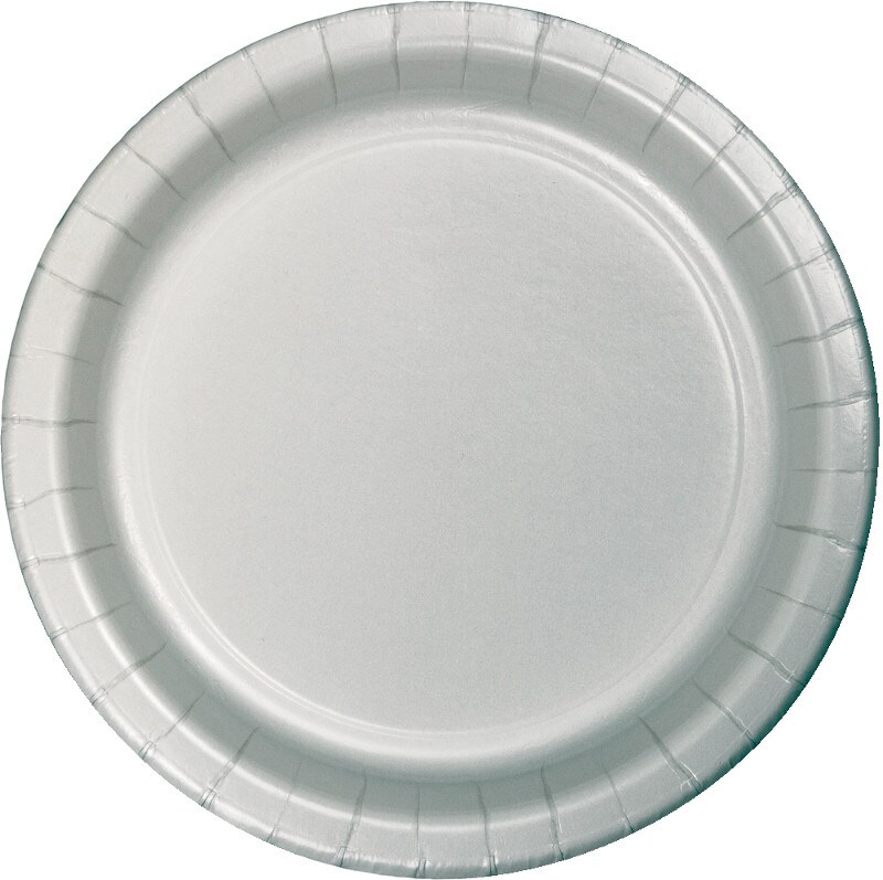 Party Central Disposable Round Luncheon Party Paper Plates - 7" - Shimmering Silver - Club Pack of 240