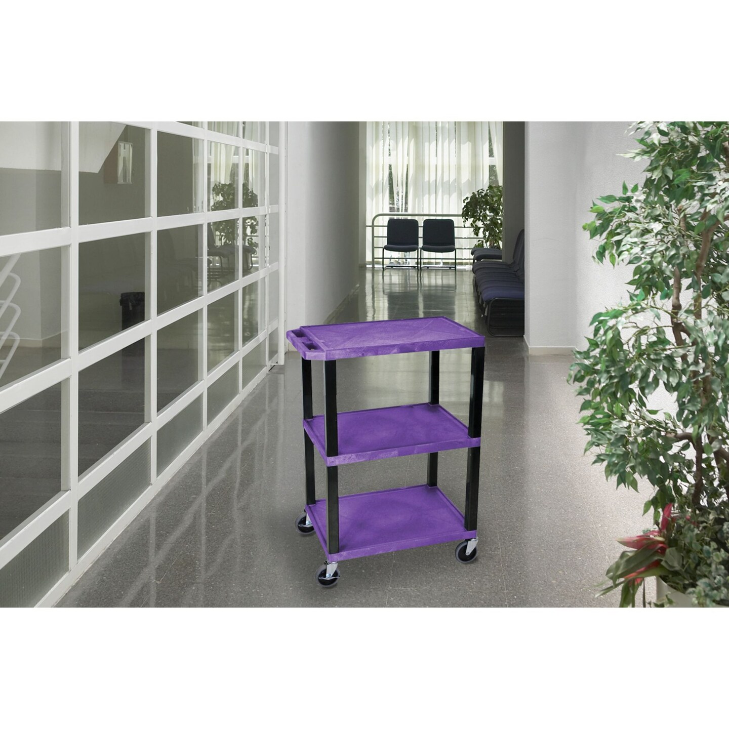 Luxor Office Multipurpose Tuffy Utility Cart with Three Shelves, Purple