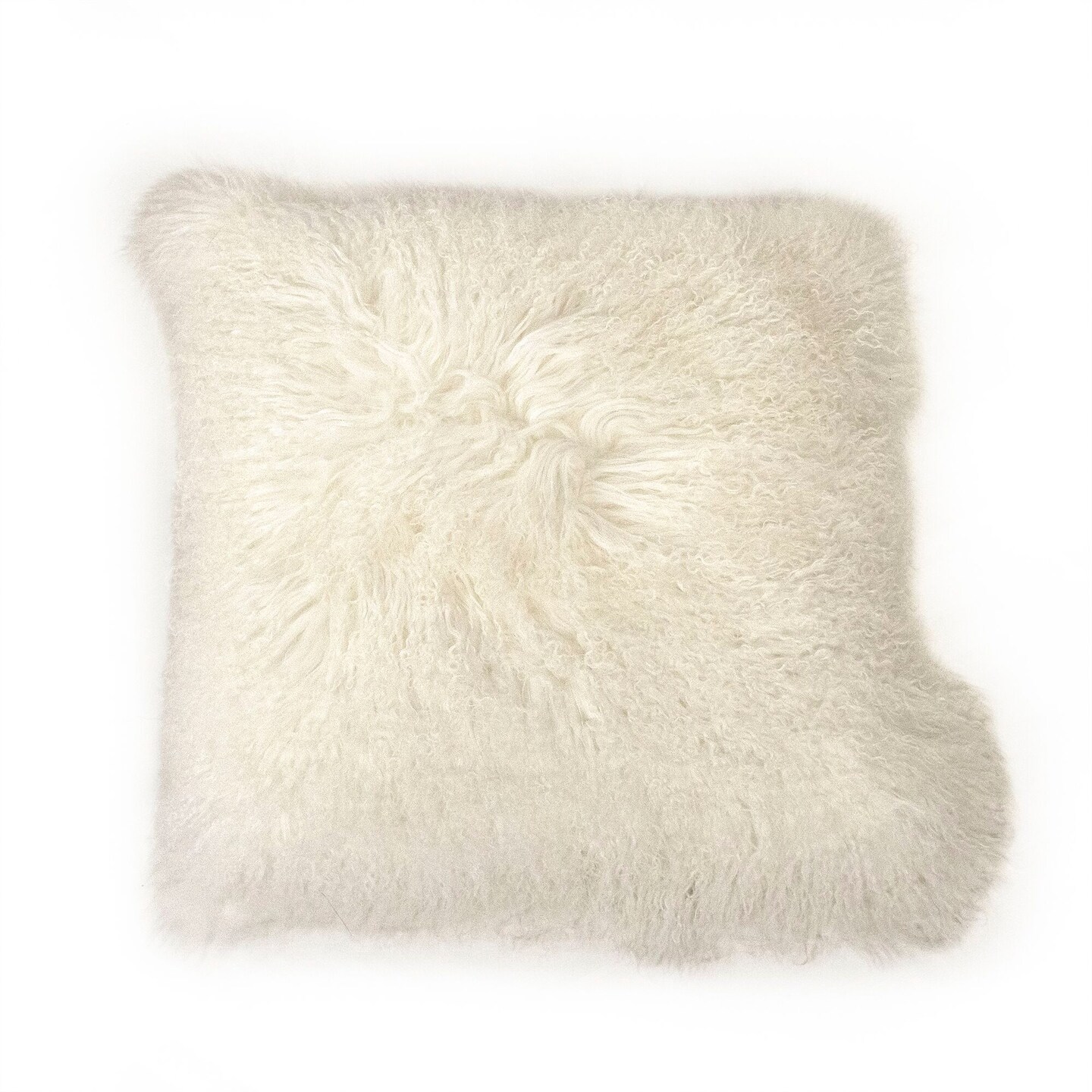 Zentique 24&#x22; Snow White Solid Tibetan Lamb Fur Square Ottoman Pouf