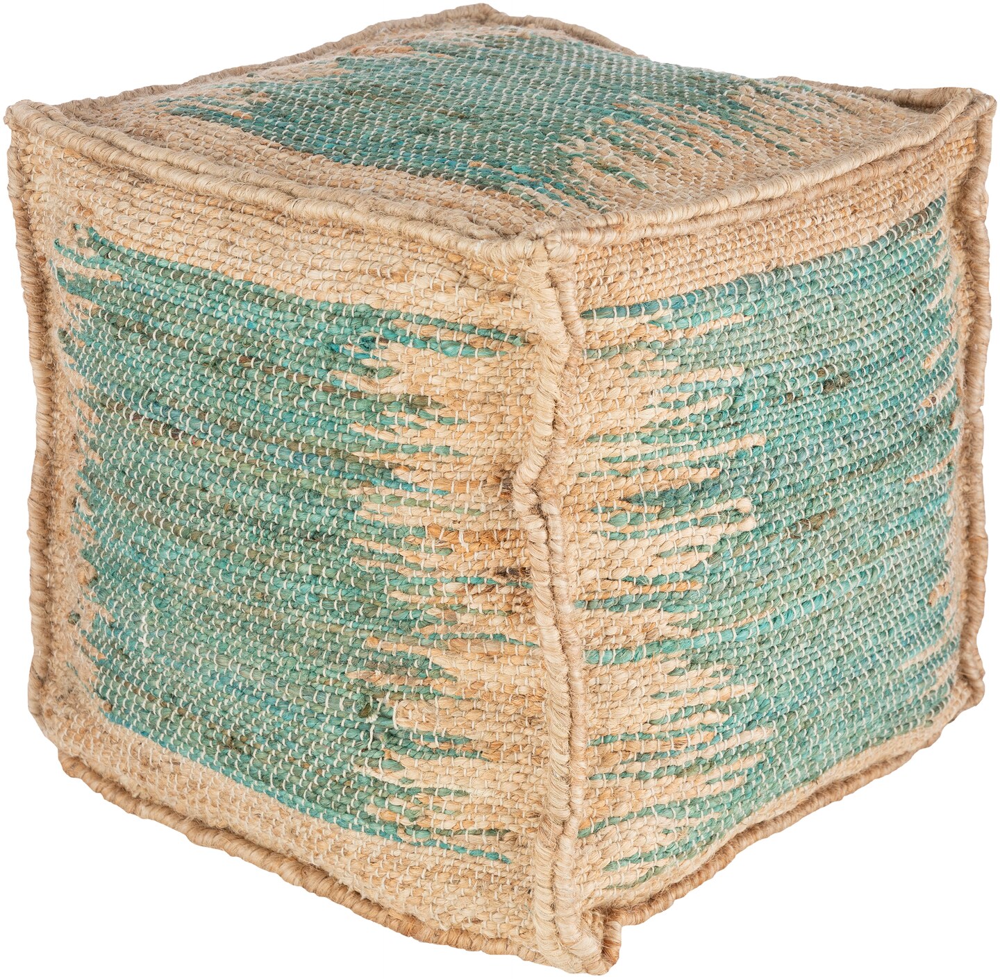 Tiwari Home 16&#x22; Distressed Design Teal Blue and Brown Jute Square Pouf Ottoman