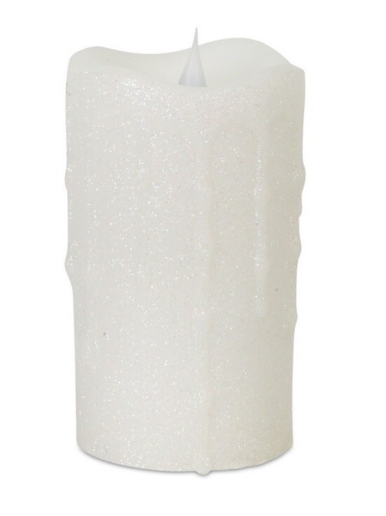 Diva At Home 5.25&#x22; White Glitter Flameless LED Pillar Candle with Moving Flame