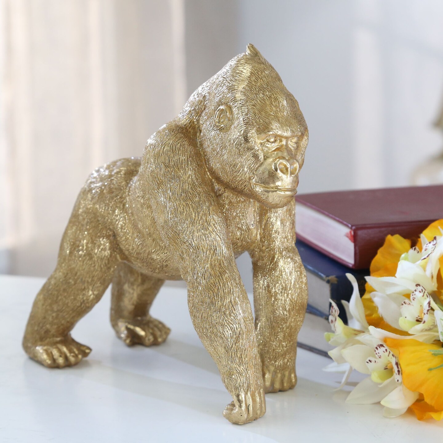 Kingston Living 10" Gold Tropical Standing Gorilla Tabletop Figurine