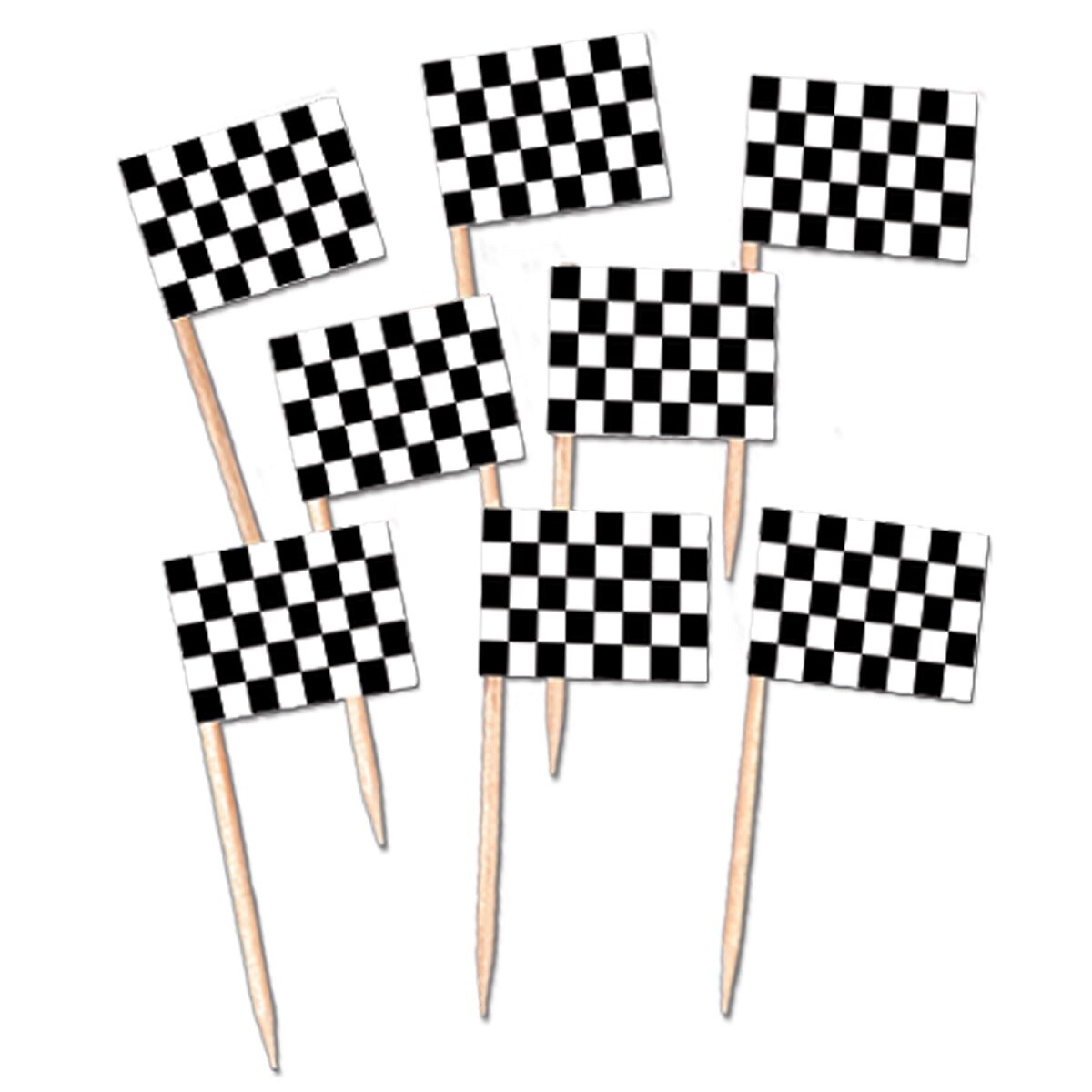 Party Central Club Pack of 12 Black and White Checkered Racing Flag Food or Drink Decoration Party Picks 2.5&#x22;