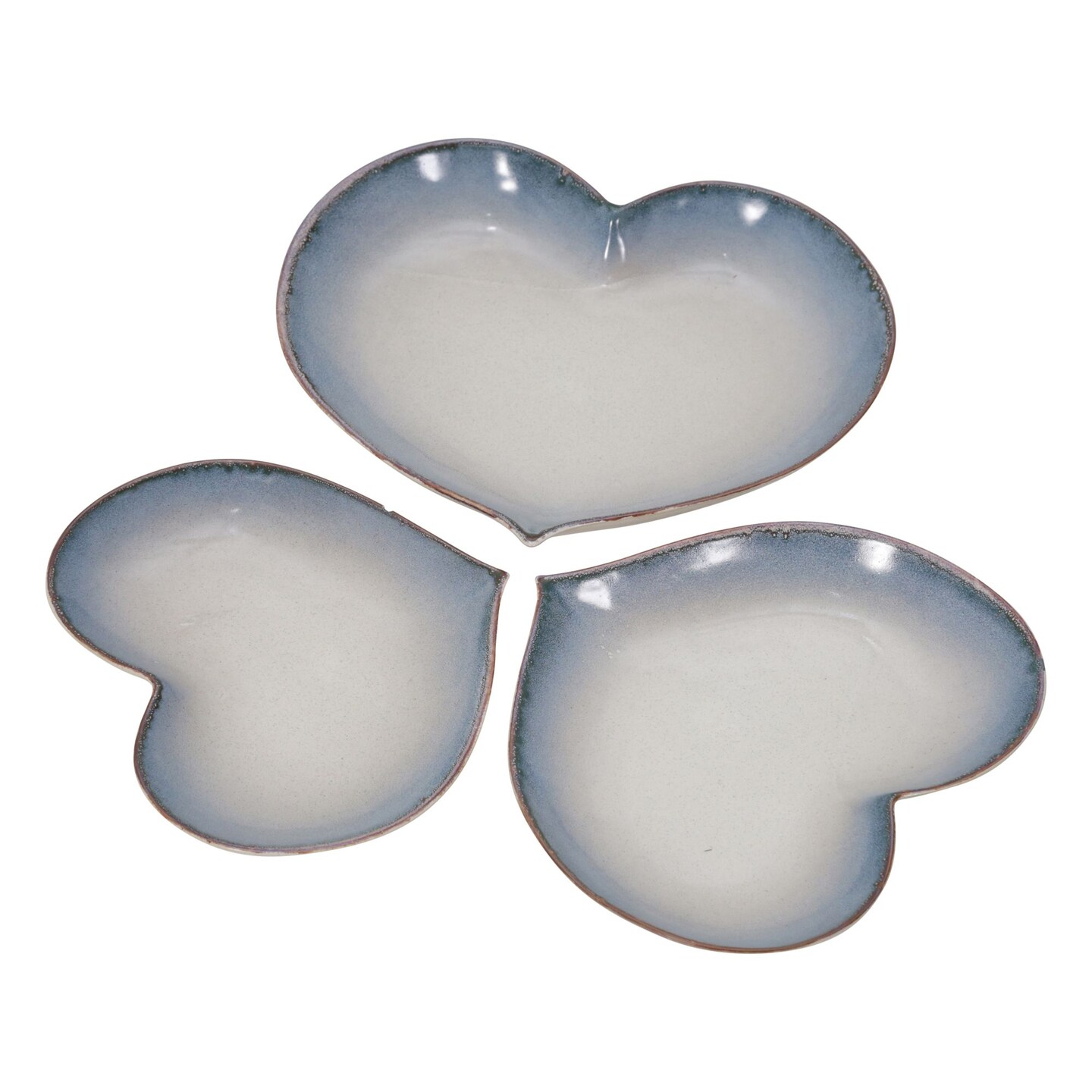 Kingston Living Set of 3 Blue and White Ombre Ceramic Heart Bowls 15&#x22;