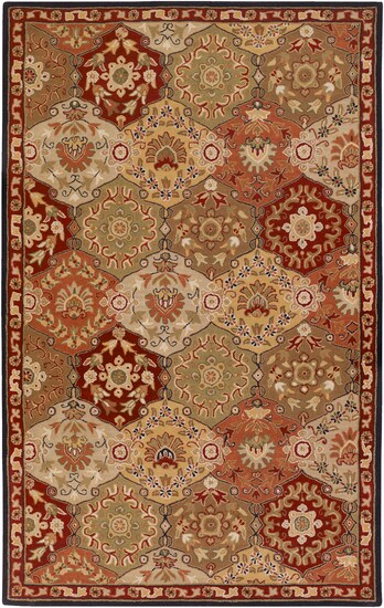 Tiwari Home 1.5&#x27; x 1.5&#x27; Army Green and Maroon Red Square Wool Area Rug Corner Sample