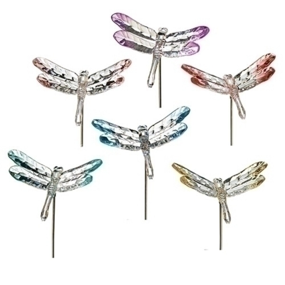 Roman Club Pack of 12 Blue and Pink Flying Dragonfly Garden Stakes 9&#x22;